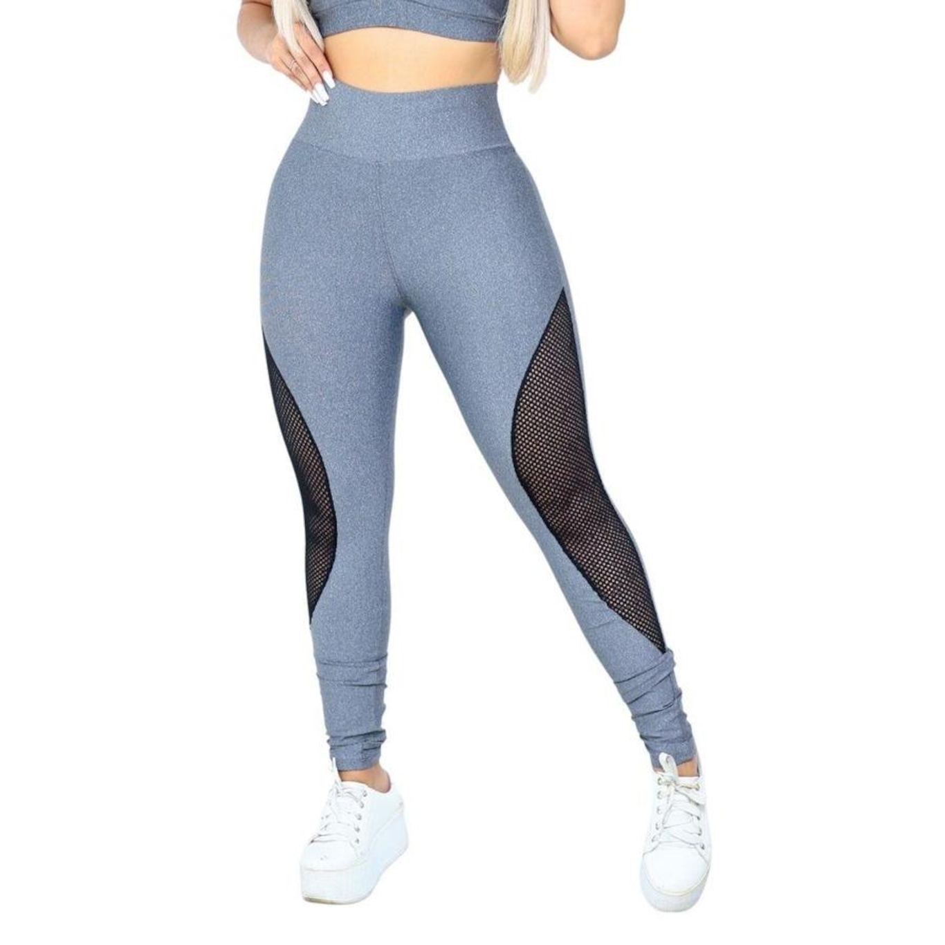 Calça Arrastão Legging Belmento Detalhe Rede Academia Fitness Suplex - Feminina - Foto 4