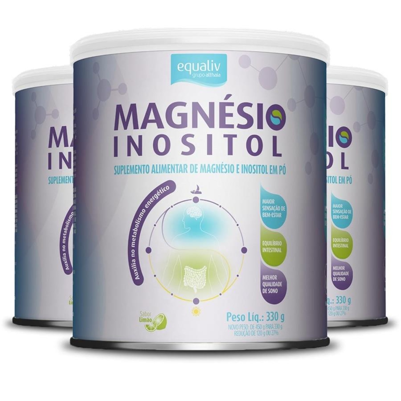 Kit Magnésio Inositol Equaliv - Limão - 330g - 3 unidades | Centauro