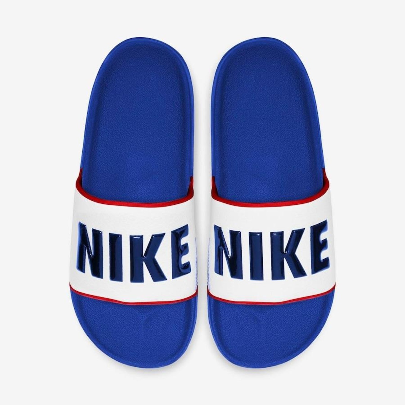 All blue nike store slides