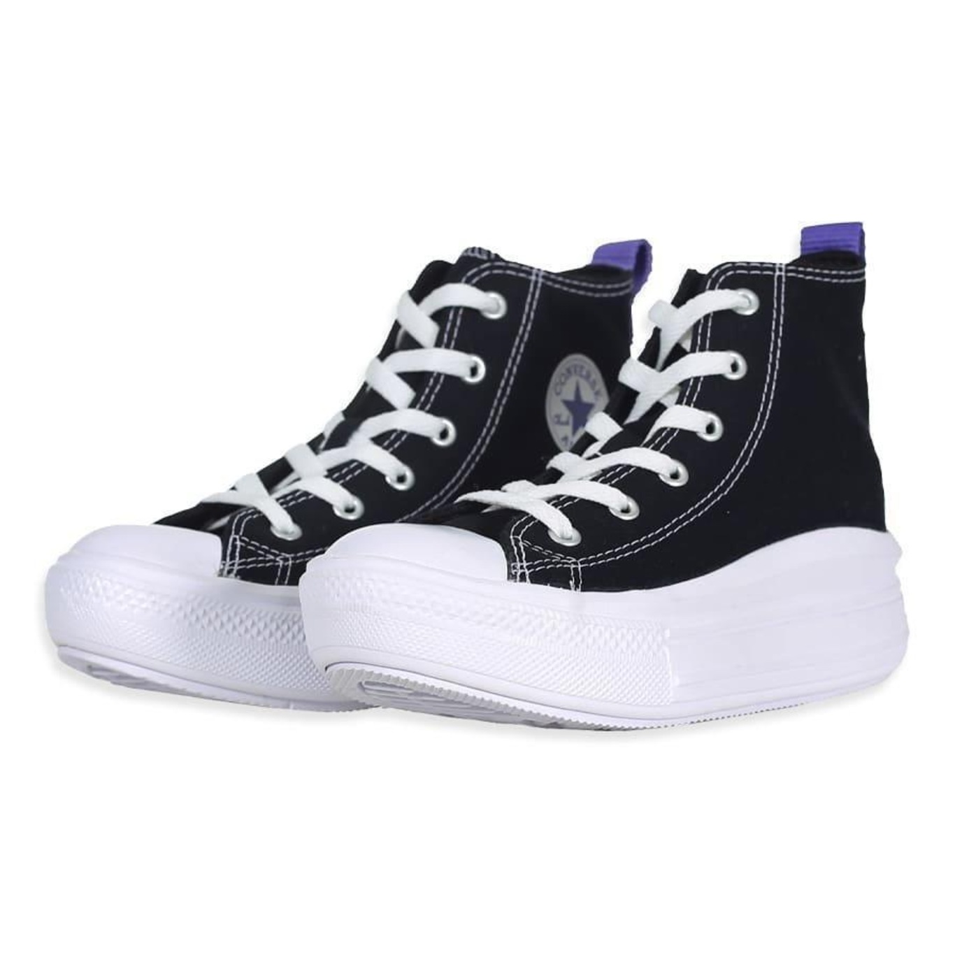 ALL STAR CHUCK TAYLOR PLATAFORMA MOVE PRETO LUA ROXA CANO LONGO INFANTIL