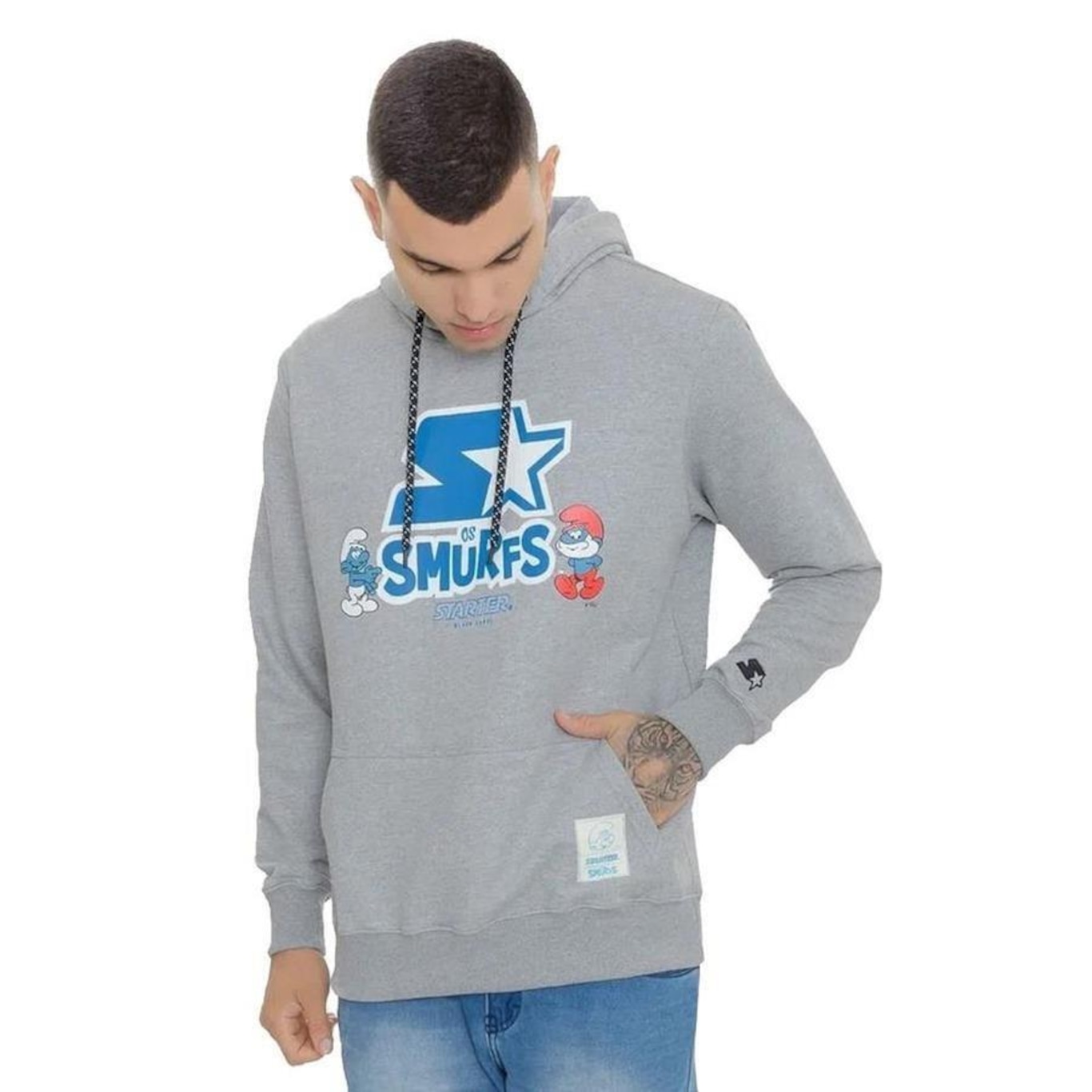 Blusão de Moletom com Capuz Starter Collab Smurfs - Masculino - Foto 1