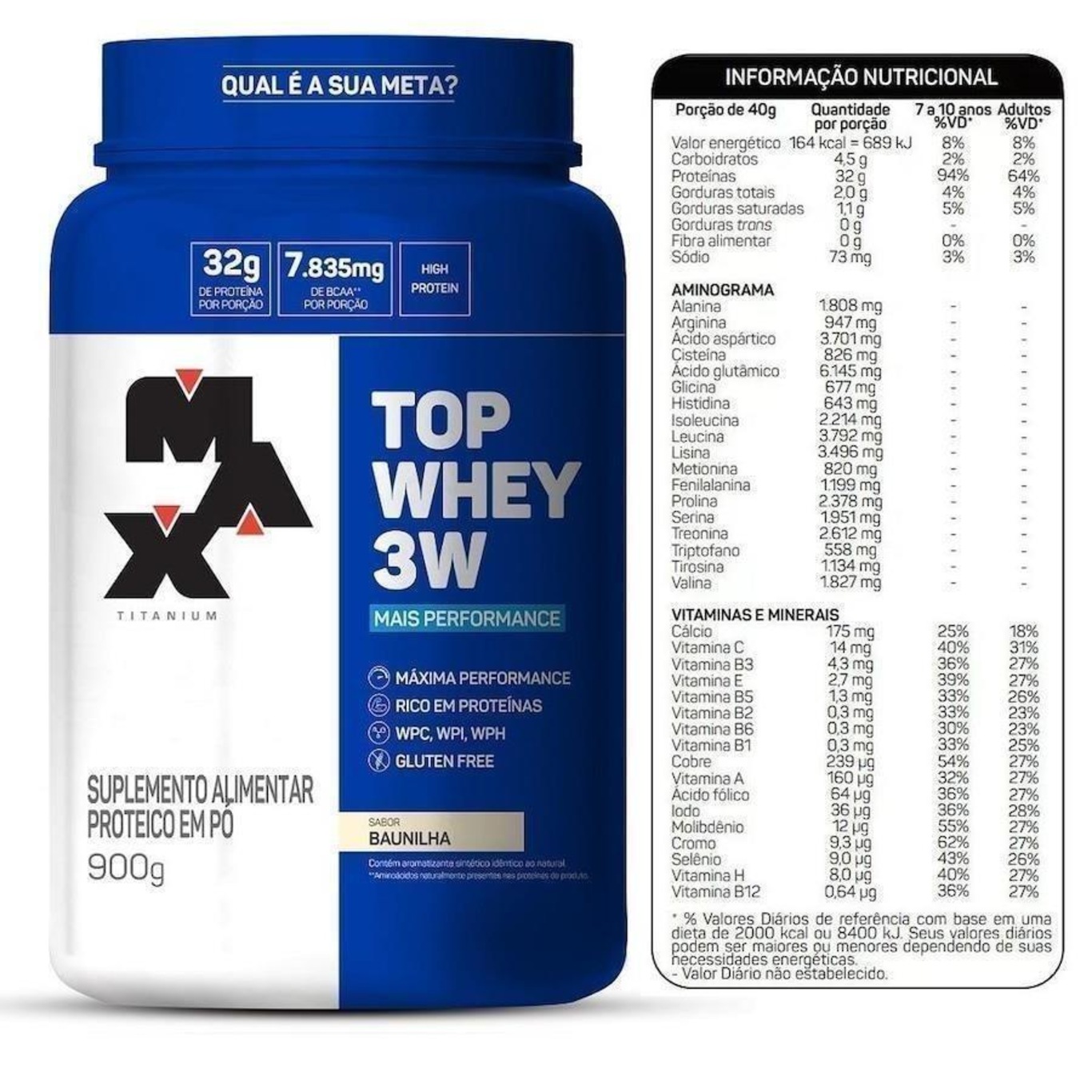 Top Whey 3W + Performance Max Titanium - Baunilha - 900g - Foto 2