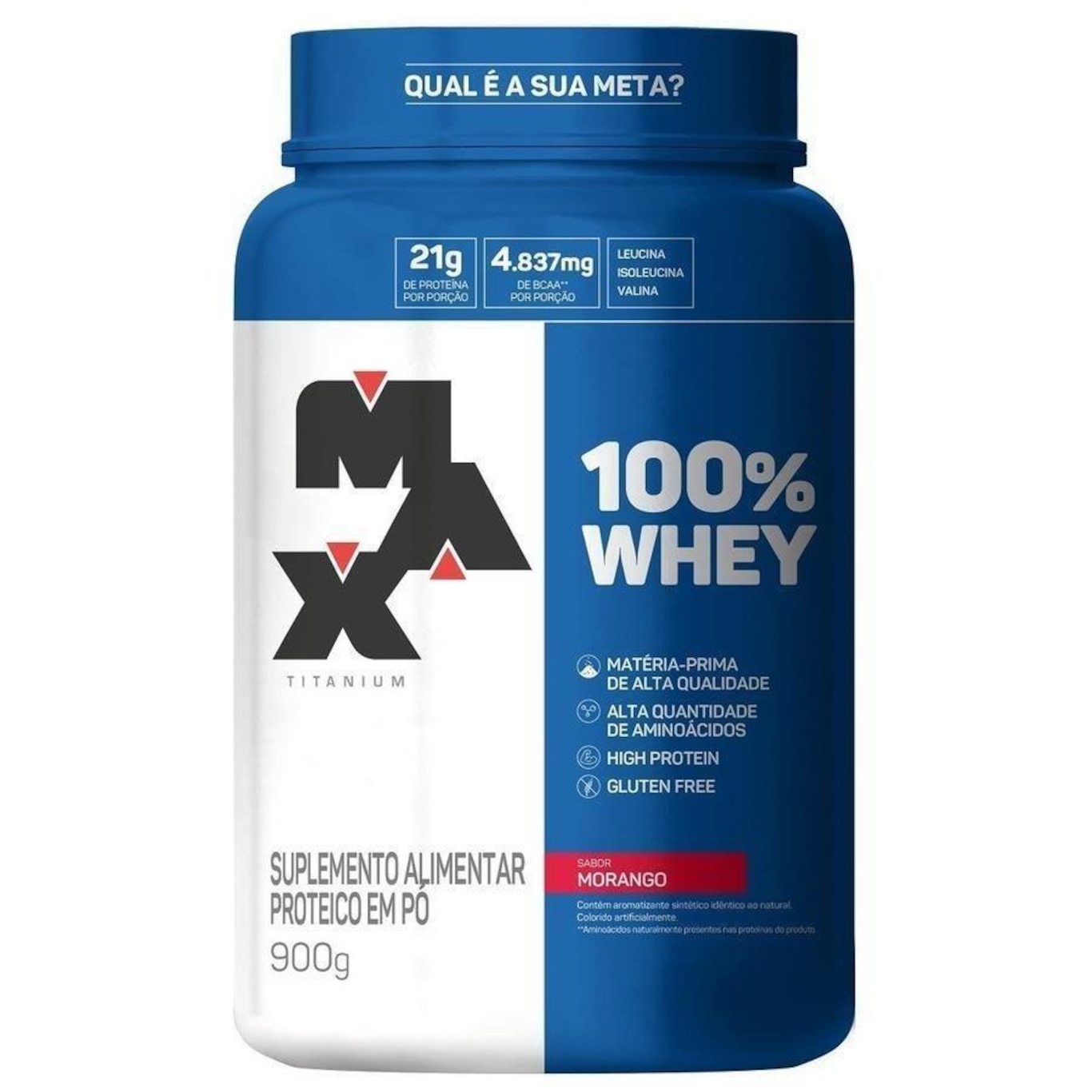 100% Whey Max Titanium Morango - Pote - 900g - Foto 1