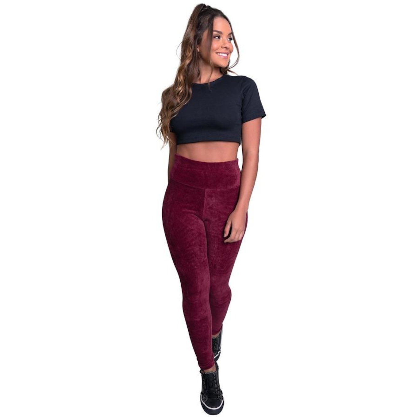 Calça Legging Mvb Modas Veludo Cotelê Cintura Alta - Feminina - Foto 3