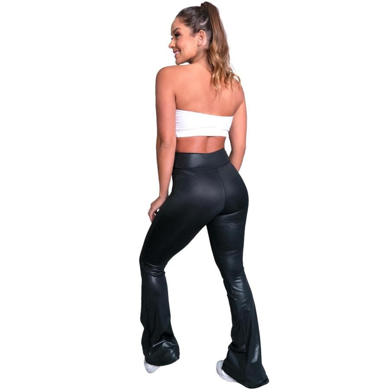 Calça Pantalona Mvb Modas Flare Cirrê Cintura Alta - Feminina - Foto 4