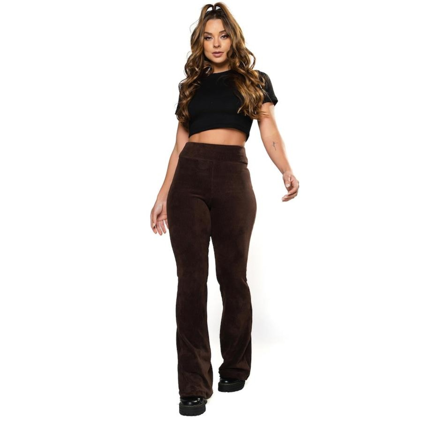 Calça Flare MVB Modas Cintura Alta Veludo Cotelê Pantalona - Feminina - Foto 2