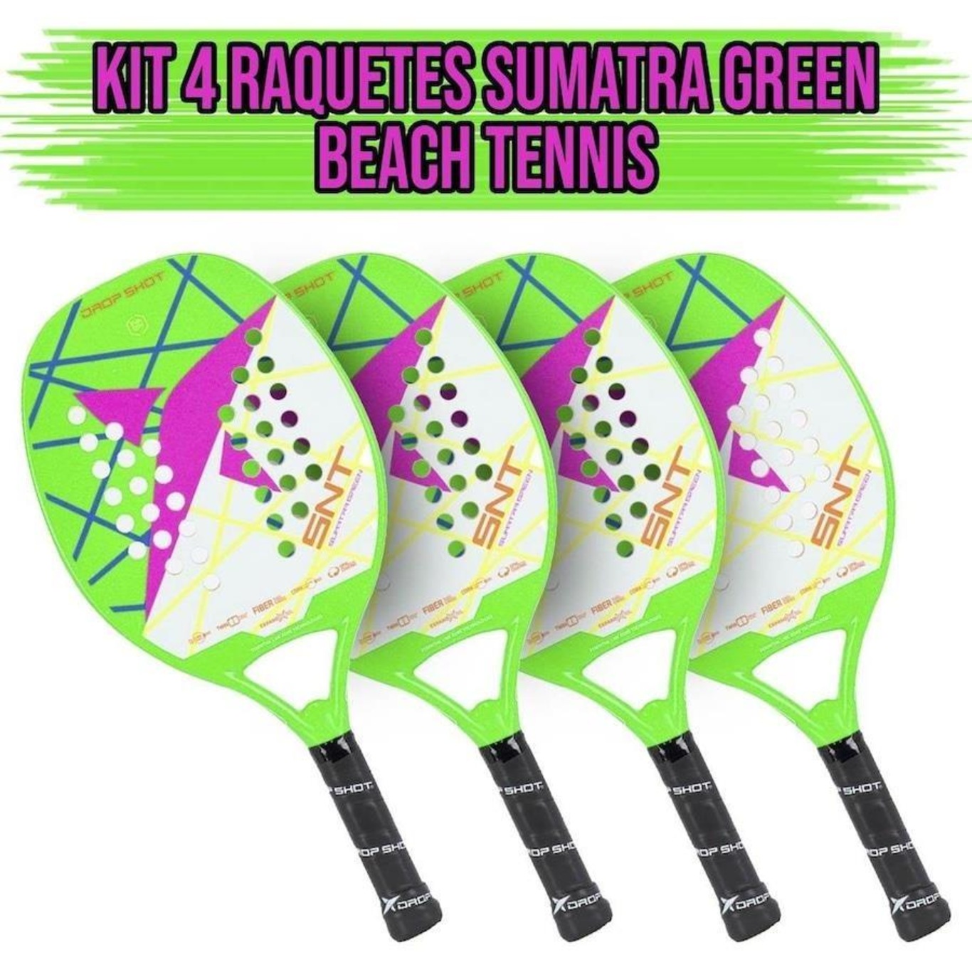 Kit Raquetes de Beach Tennis Drop Shot Sumatra - 4 unidades - Foto 1