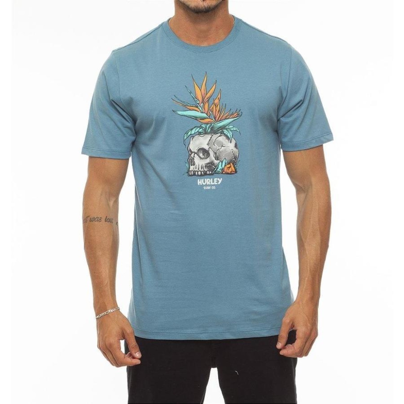 Camiseta Hurley Skull Flower - Masculina - Foto 1