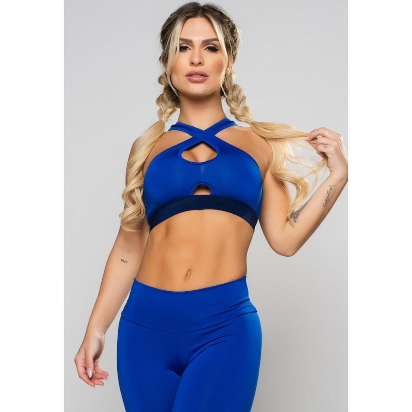 Top Fitness Cropped MVB Modas Suplex Cruzado Decote Recorte - Feminino - Foto 4