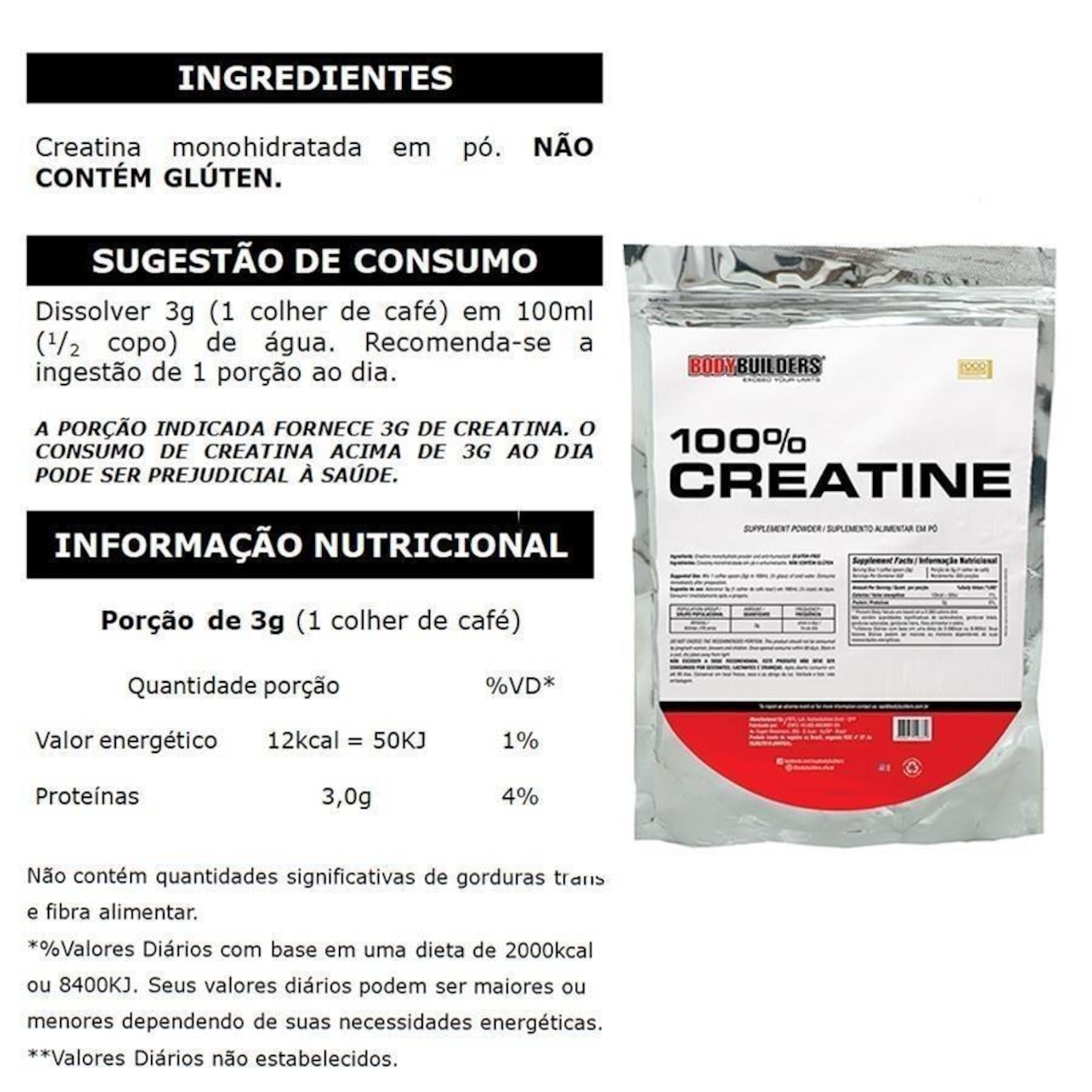 Creatina Bodybuilders 100% - 500g - Foto 2