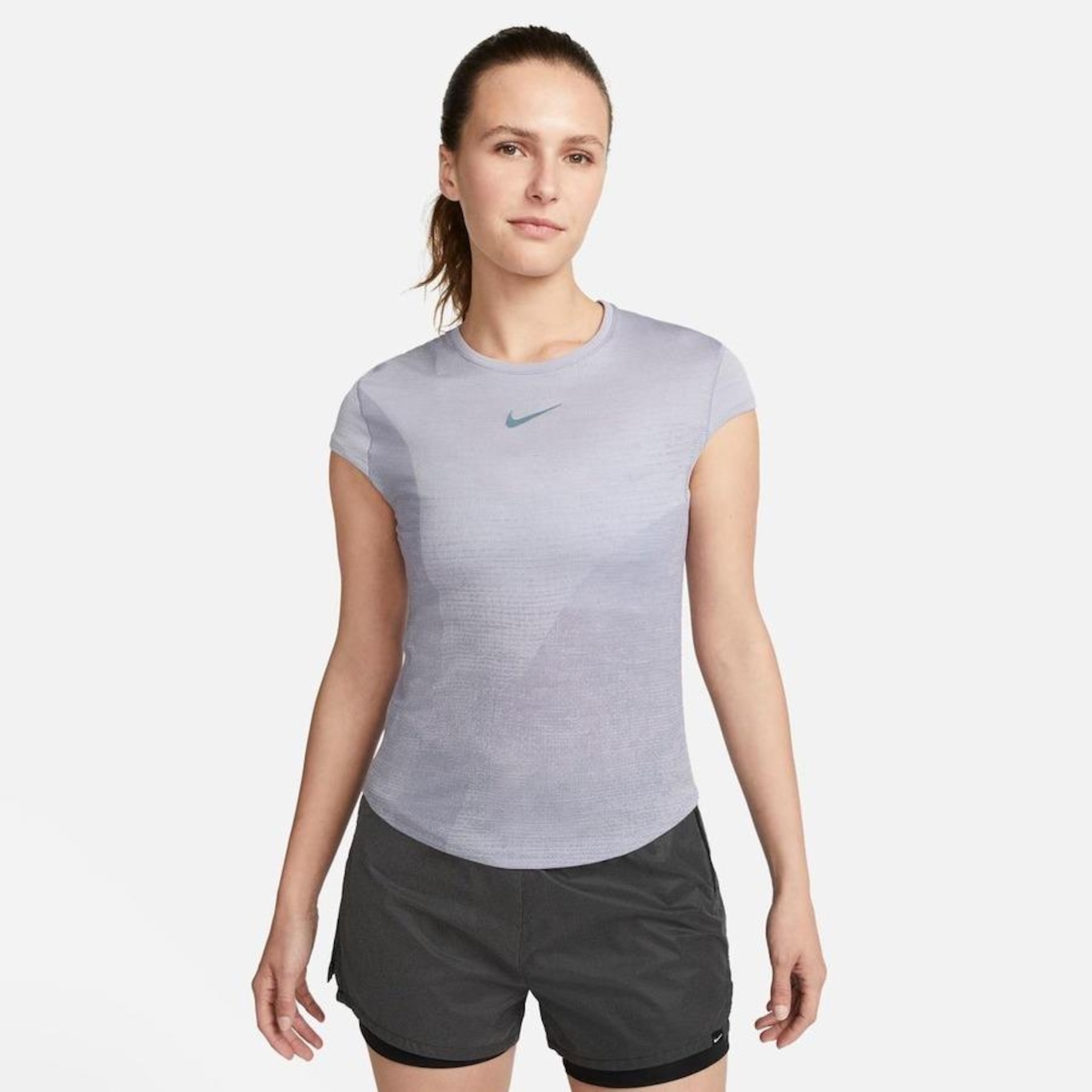 Camiseta Nike Yoga Dri-Fit Feminina - Azul+Cinza