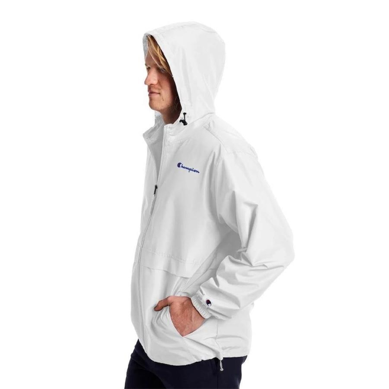 Jaqueta Corta Vento com Capuz Champion Script Full Zip - Masculina - Foto 2