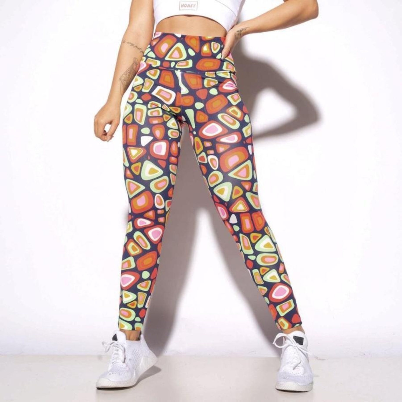 Calça Legging Honey Be Fitness Estampada Formas s - Feminina - Foto 1