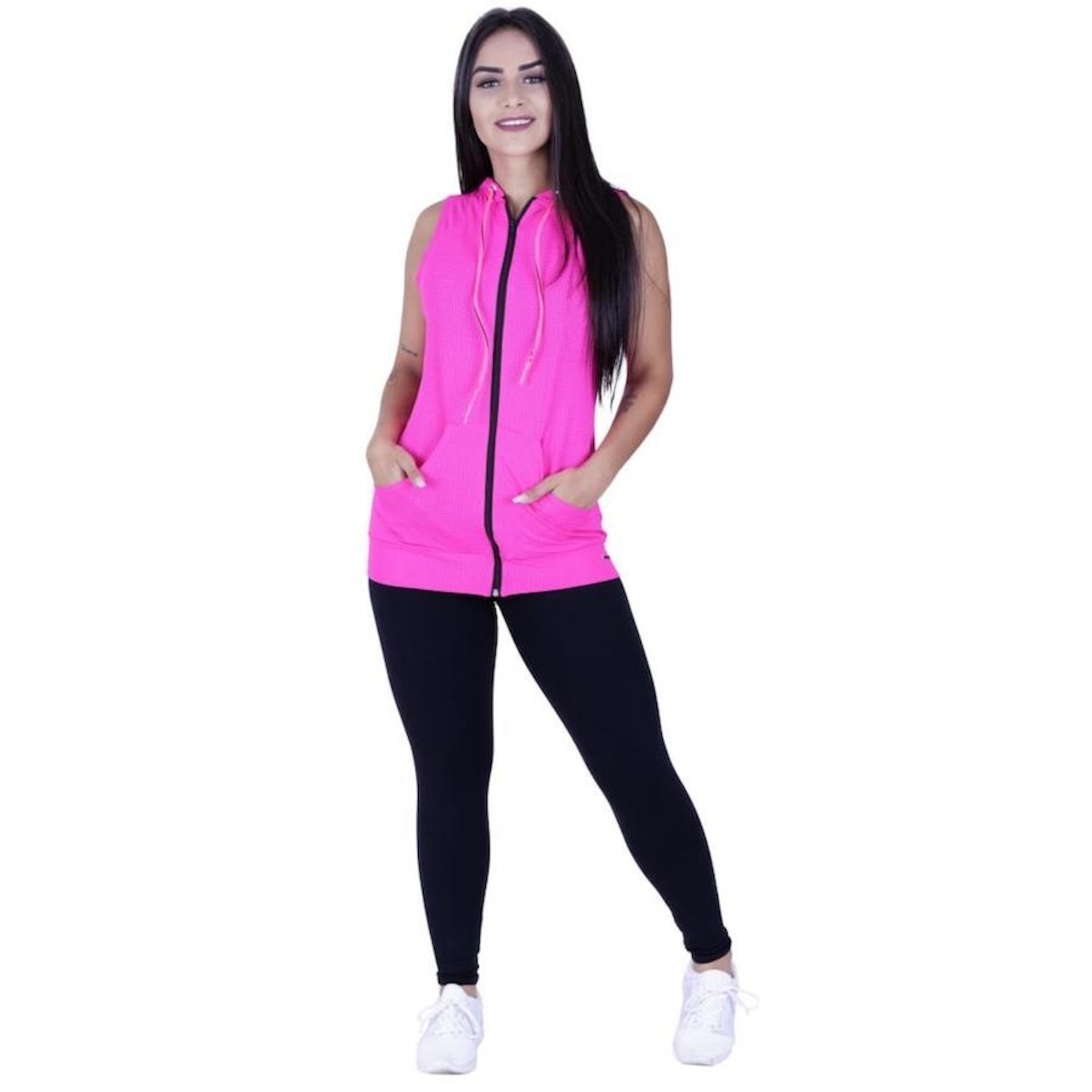 Colete Feminino Fitness Dry Bolso E Capuz Com Zíper Orbis - Foto 1