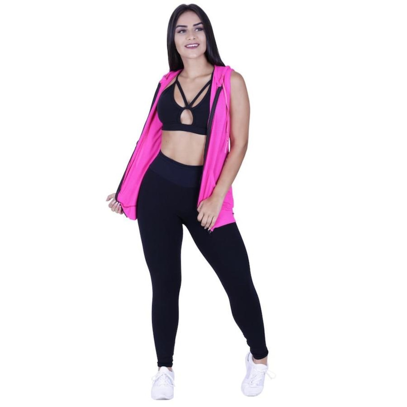 Colete Feminino Fitness Dry Bolso E Capuz Com Zíper Orbis - Foto 3