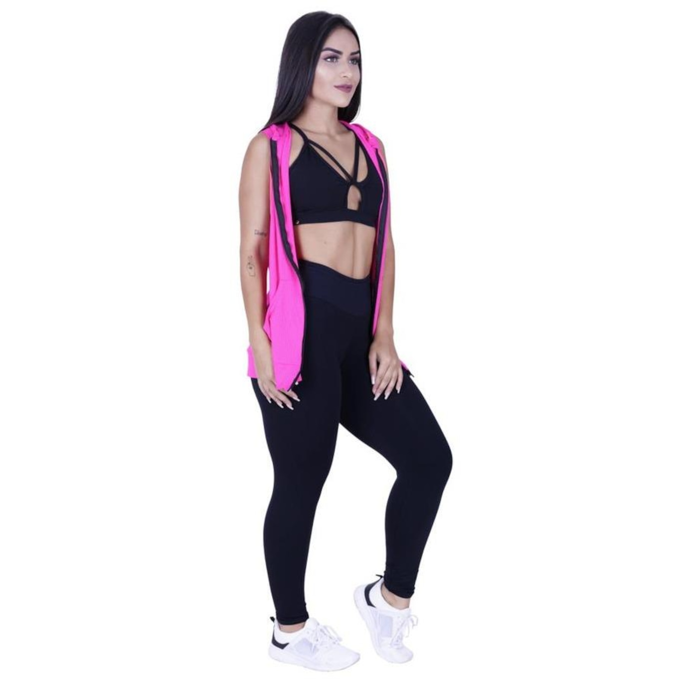 Colete Feminino Fitness Dry Bolso E Capuz Com Zíper Orbis - Foto 4