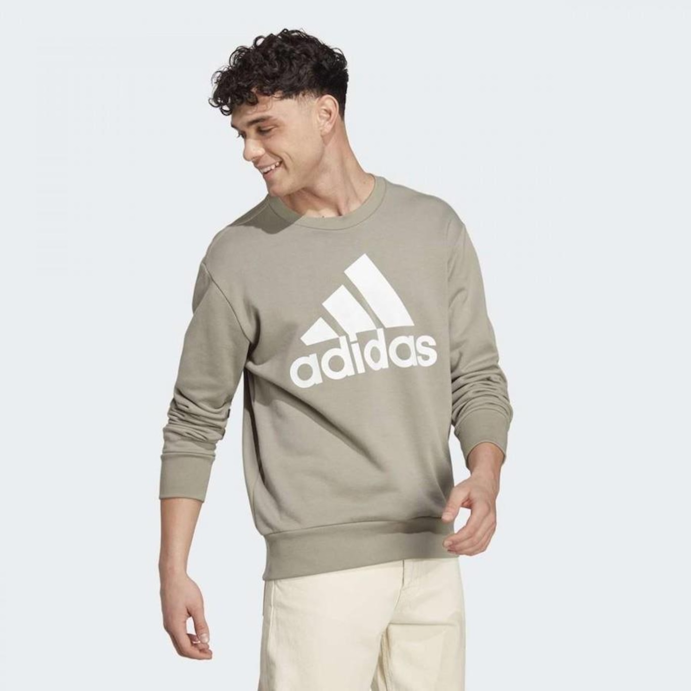 Blusão de Moletom adidas Logo Sem Capuz - Masculino - Foto 3