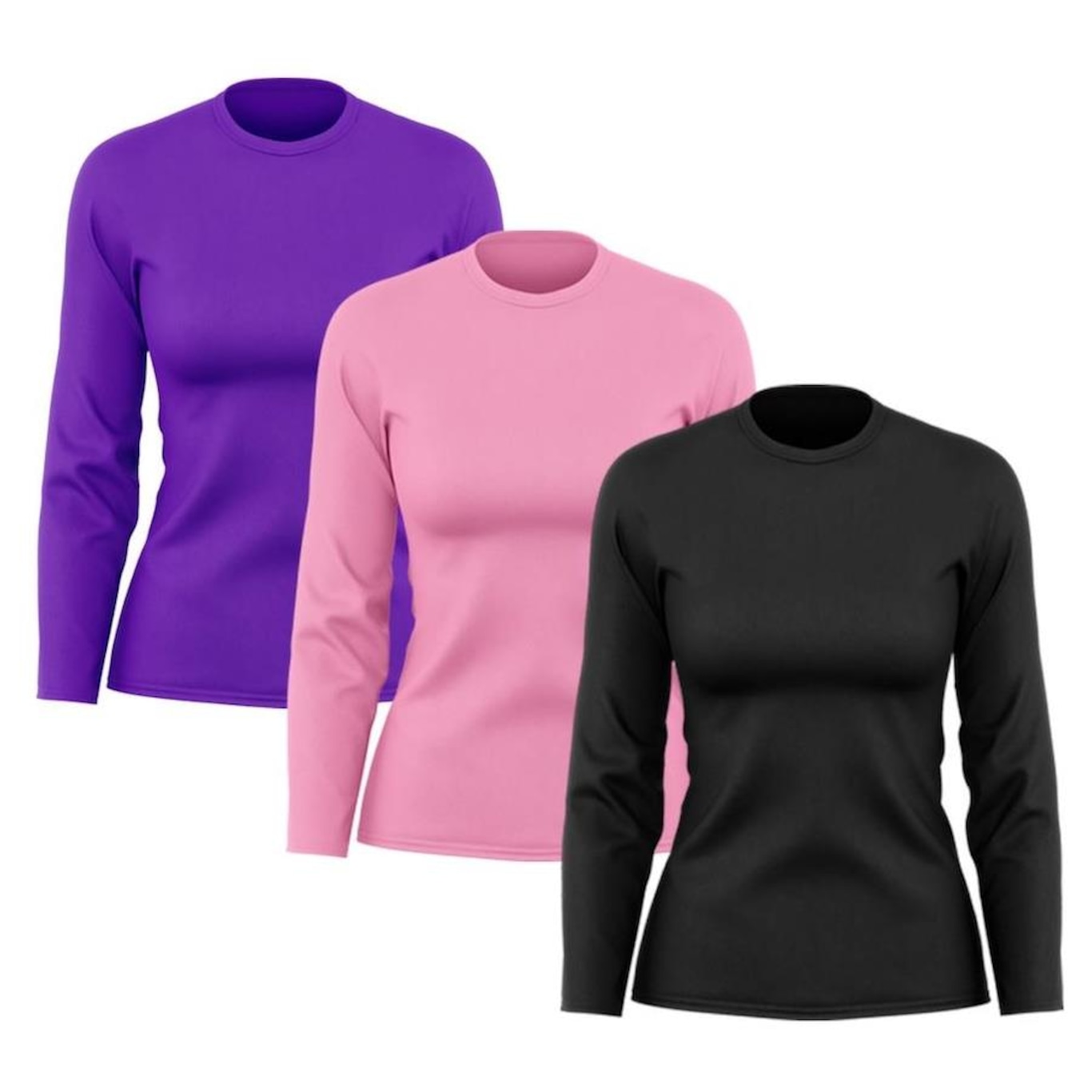 Kit de Camisas Térmica Adriben Dry Fit Manga Longa com Proteção Solar - 3 Unidades - Feminino - Foto 1