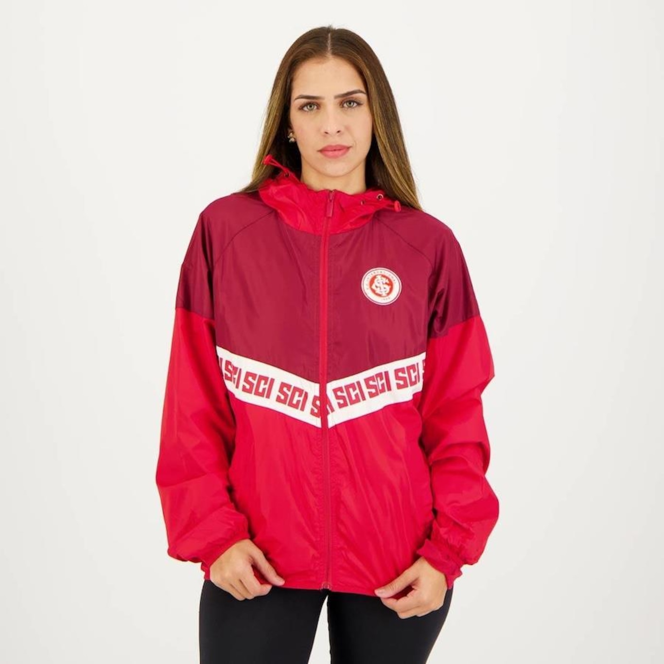 Jaqueta do Internacional Corta Vento com Capuz Futfanatics - Feminina em  Promoção