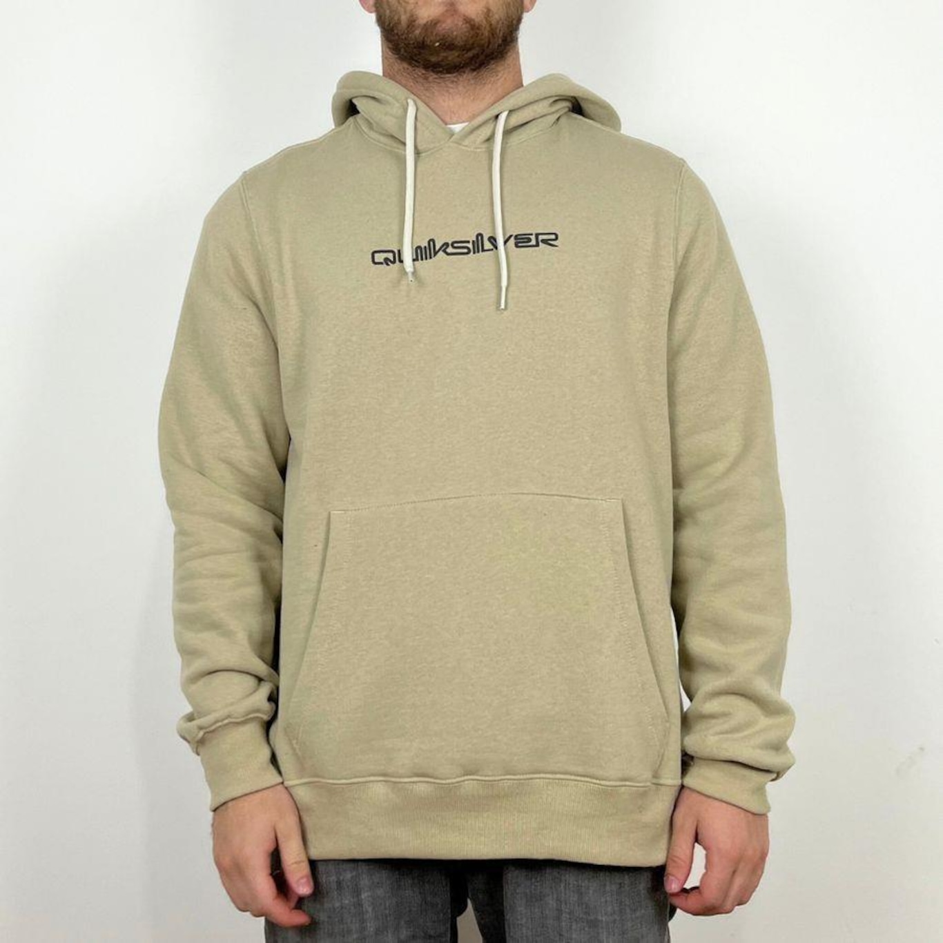 Blusão de Moletom Quiksilver Fechado Omni Font Areia - Masculino - Foto 1