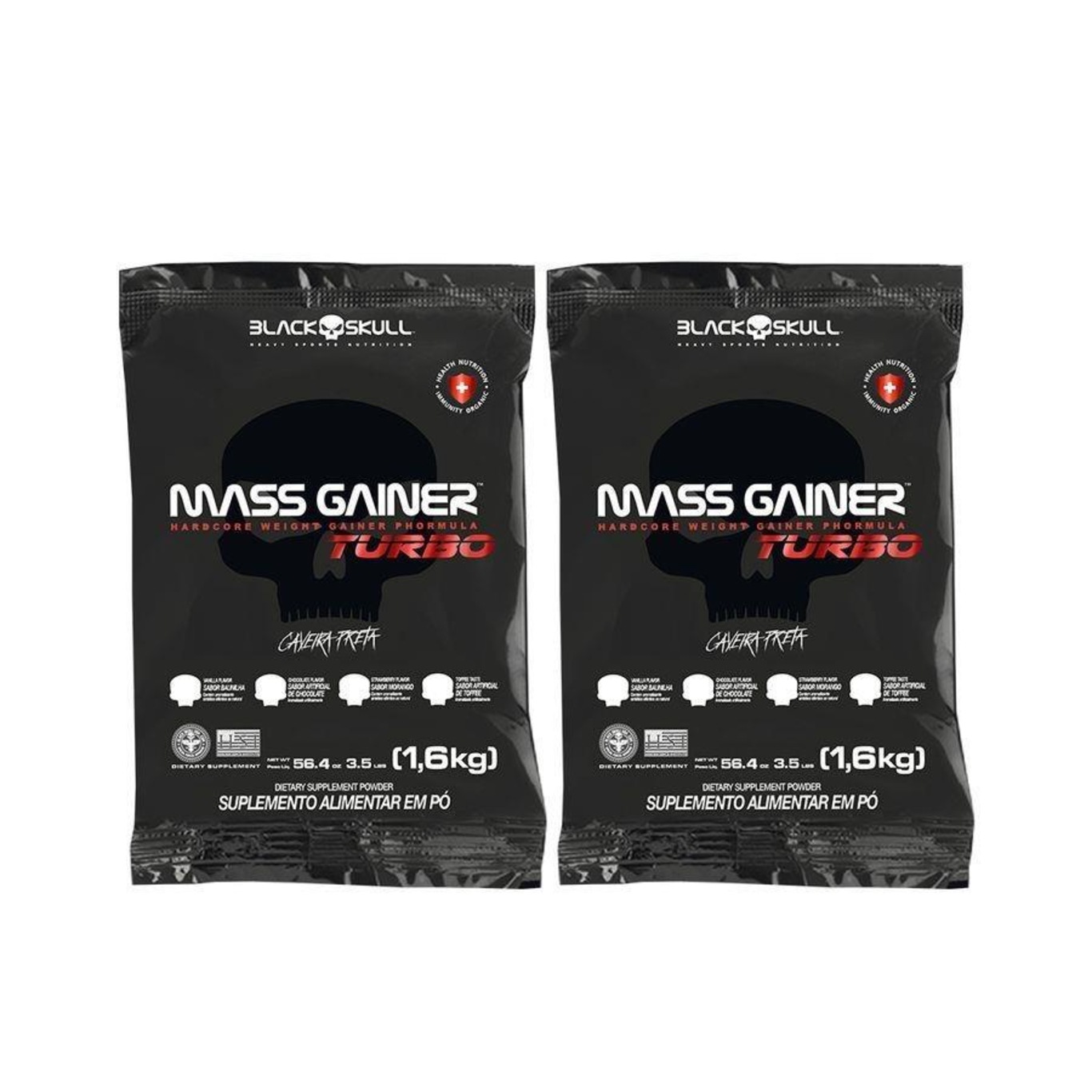 Kit Black Skull Mass Gainer Turbo - 2 Unidades - Chocolate e Baunilha - 1,6Kg - Foto 1