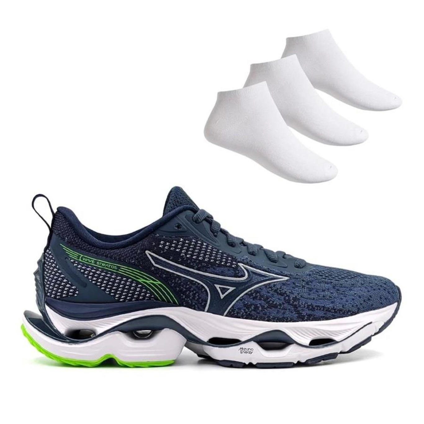 Kit Tênis Mizuno Wave Stratos + 3 Pares de Meias - Masculino - Foto 6