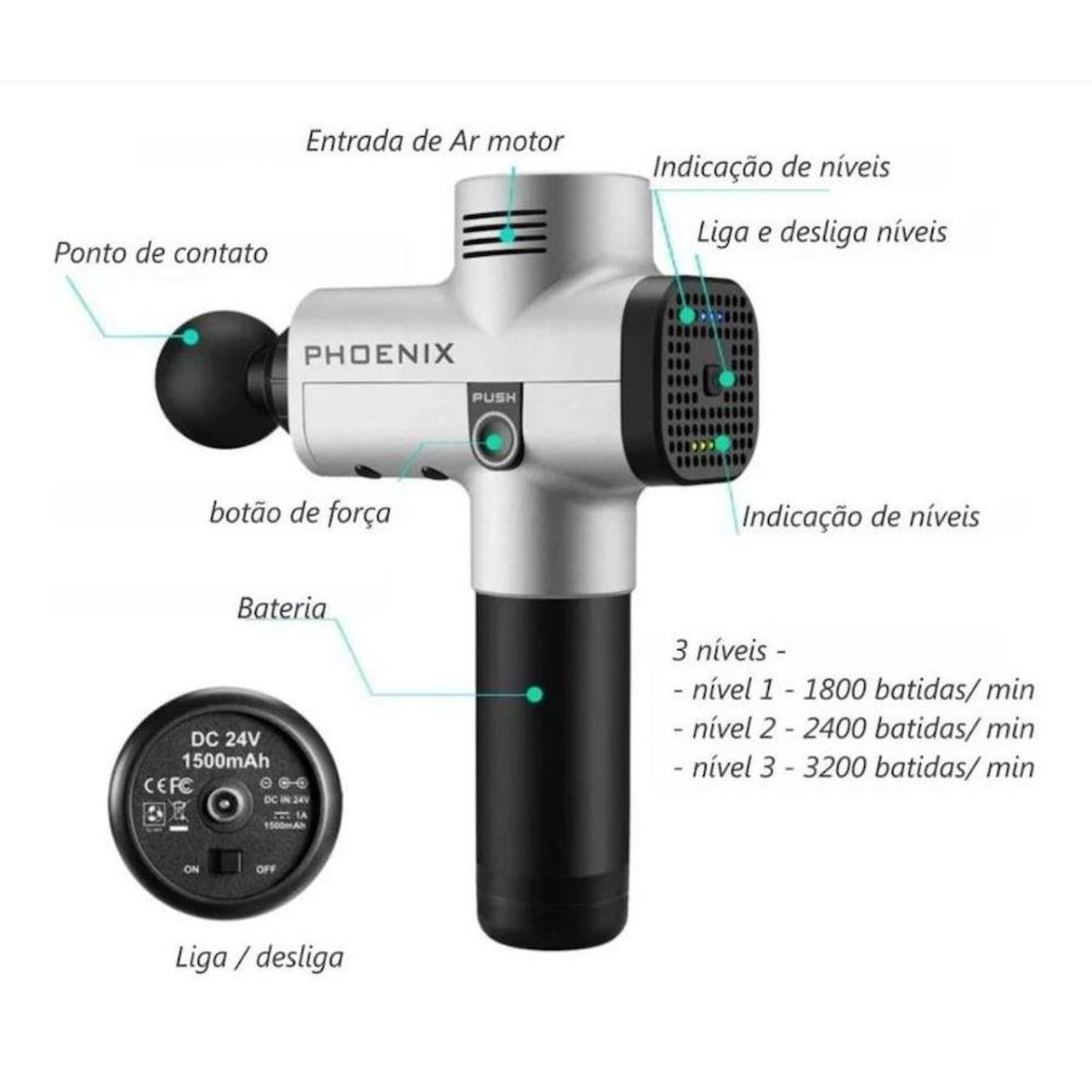 Massageador Elétrico Gun Phoenix Tipo Hypervolt - Bivolt | Centauro