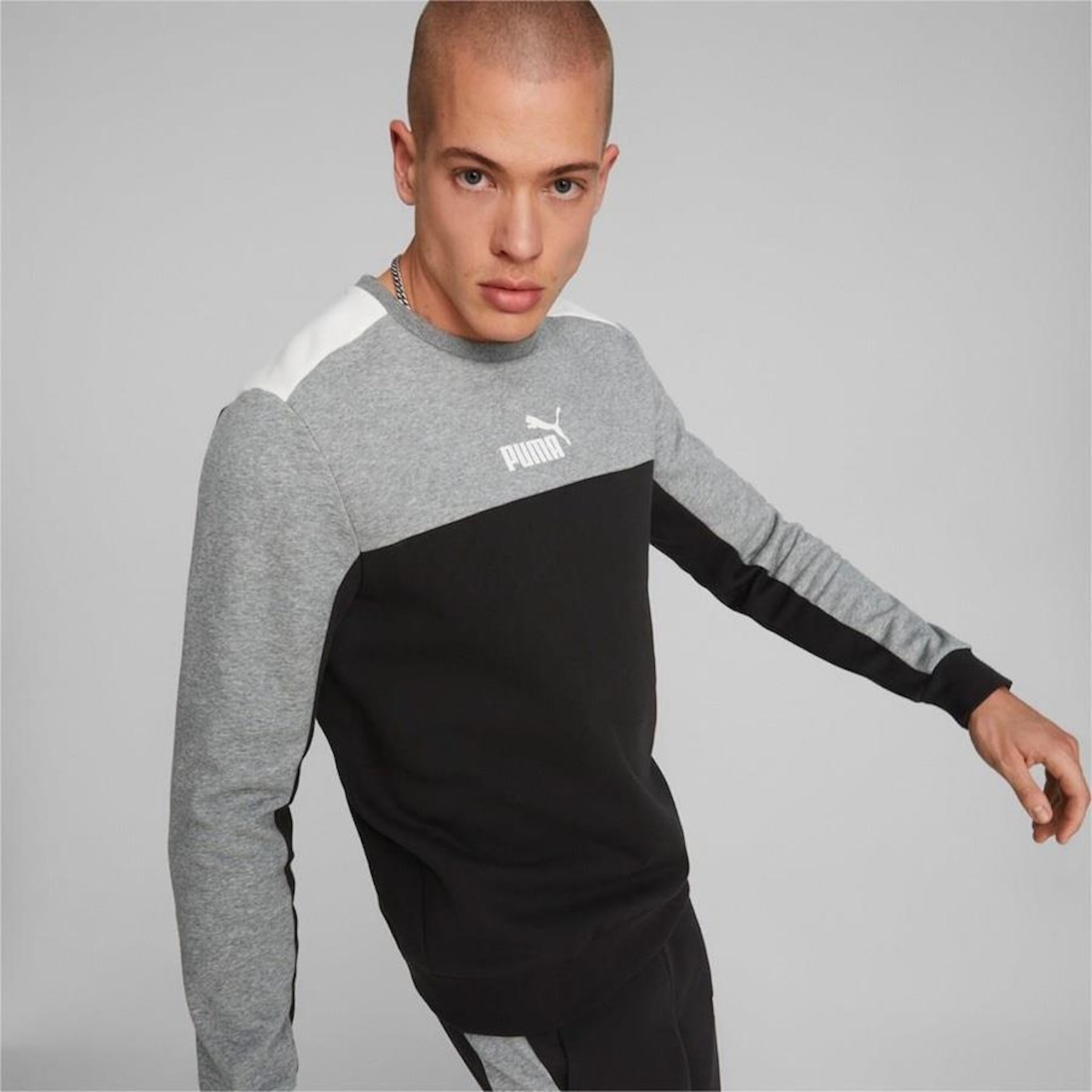 Blusão de Moletom Puma Ess+ Block Crew - Masculino - Foto 3