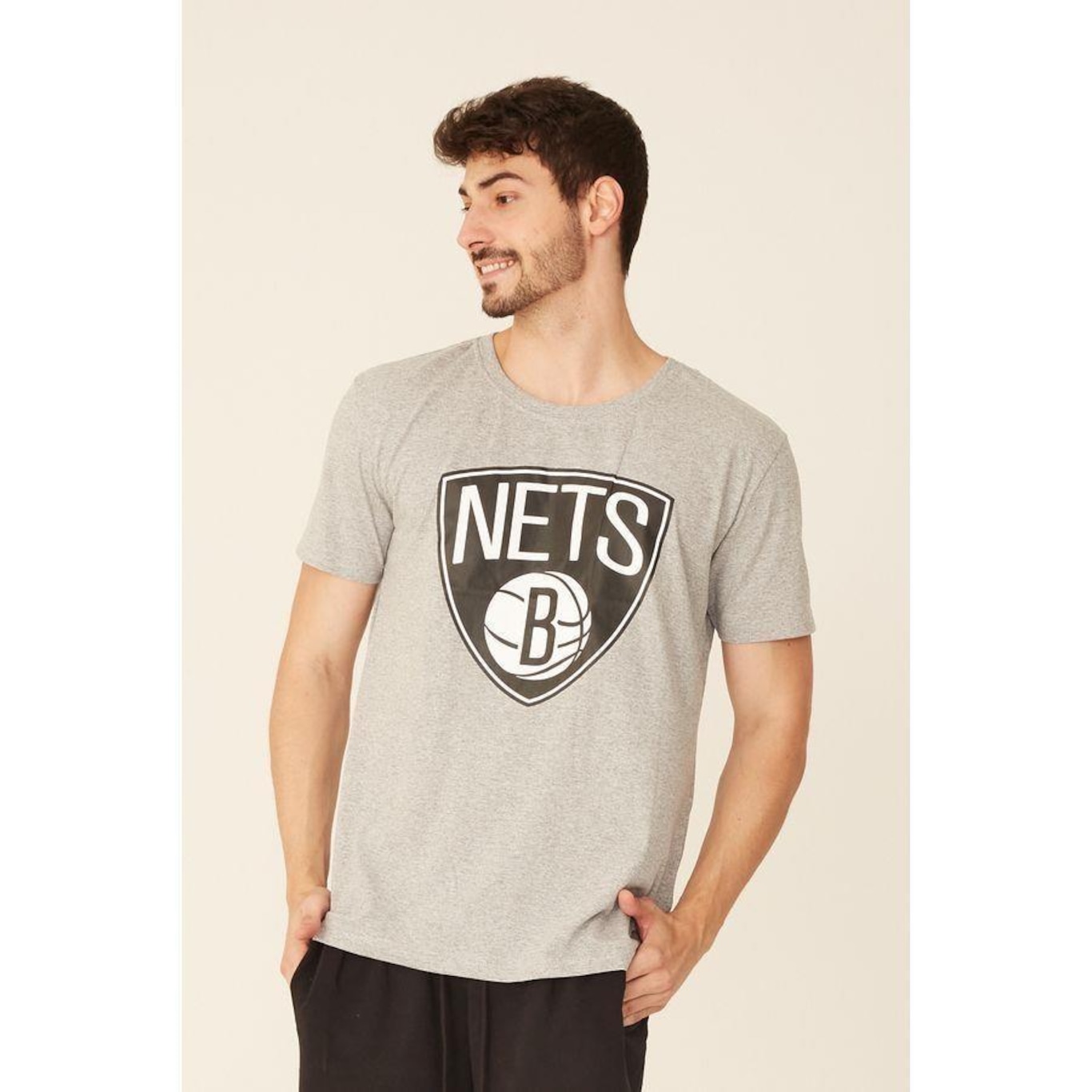 Camiseta NBA Estampada Big Logo Brooklyn Nets Casual - Masculina - Foto 3