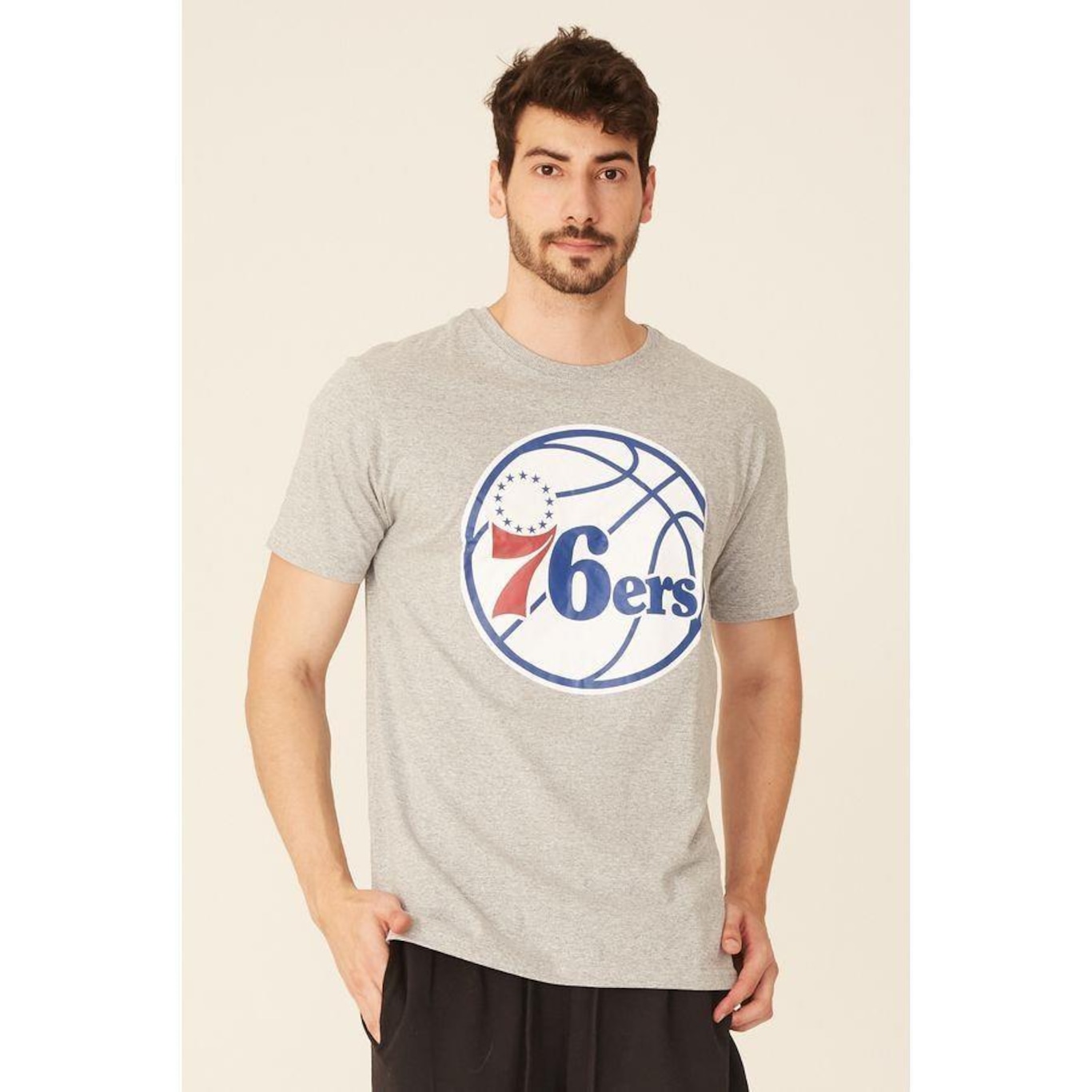 Camiseta NBA Estampada Big Logo Philadelphia 76ers Casual - Masculina - Foto 1