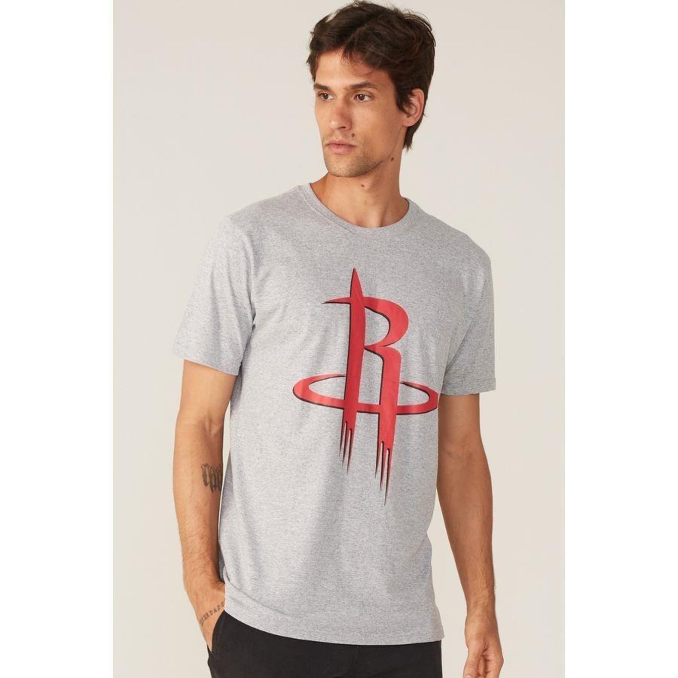 Camiseta NBA Estampada Big Logo Houston Rockets Casual - Masculina - Foto 3