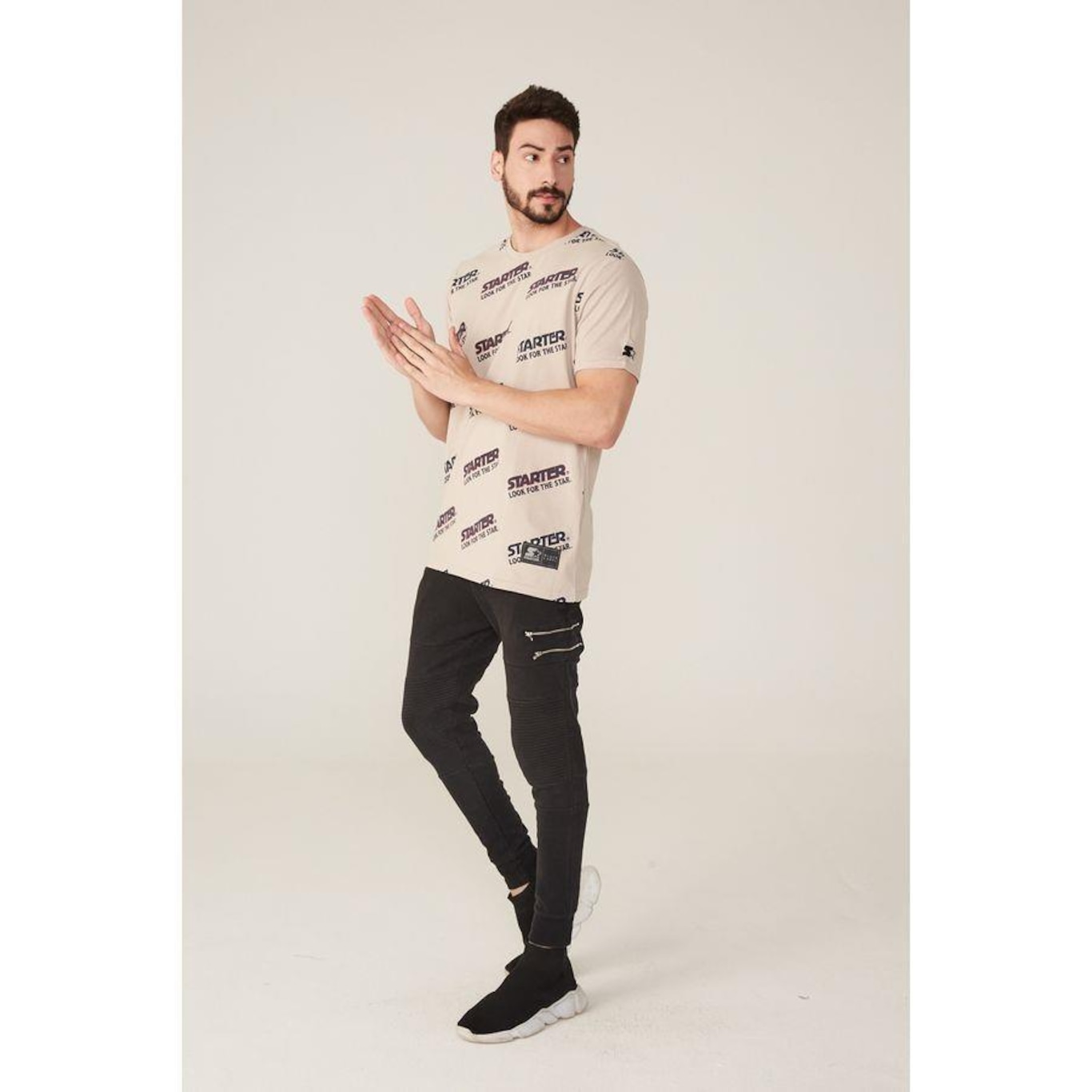 Camiseta Starter Estampada Black Label Look Fot The Star Bege - Masculino - Foto 5