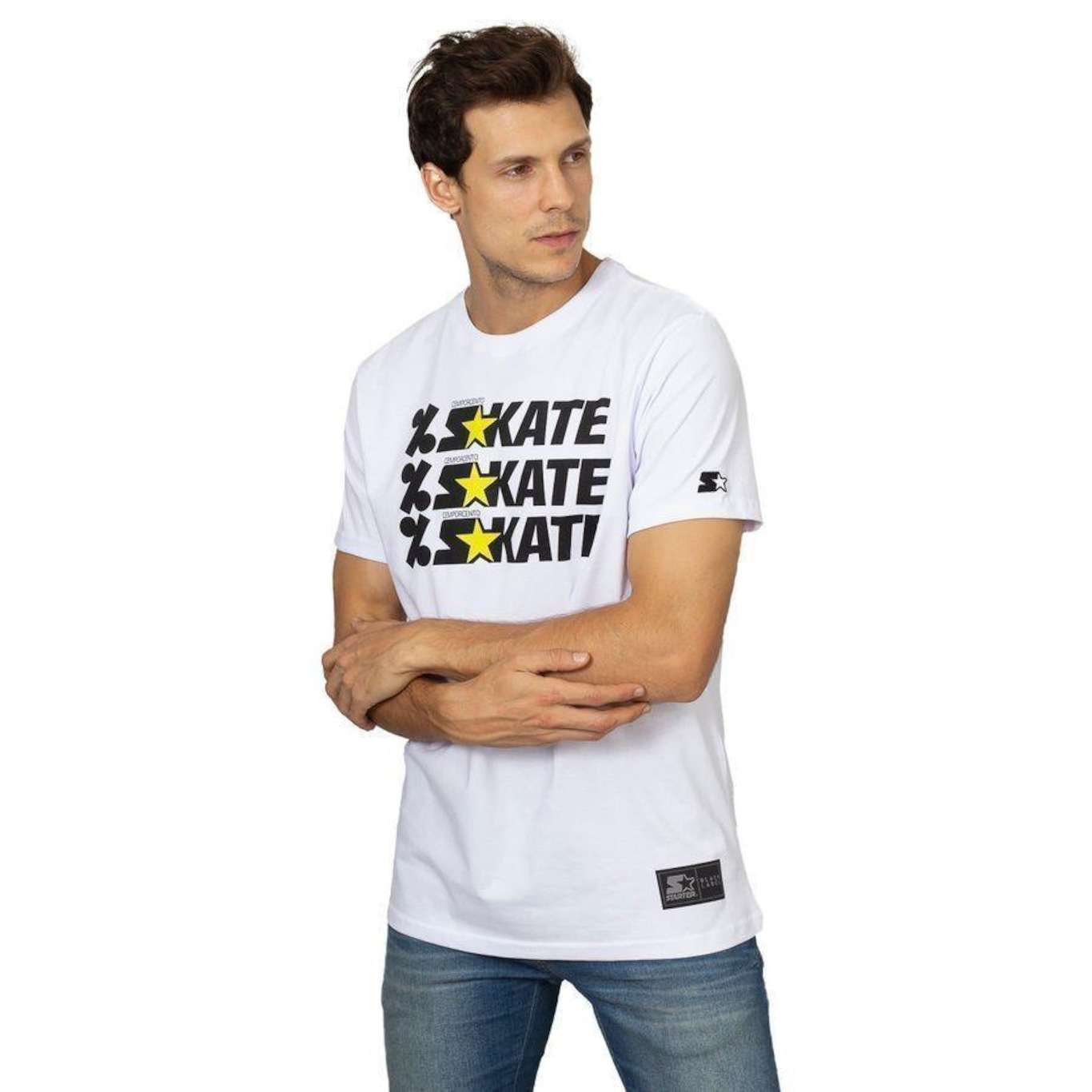 Camiseta Starter Estampada Collab Cemporcento Skate Branca - Masculino - Foto 1