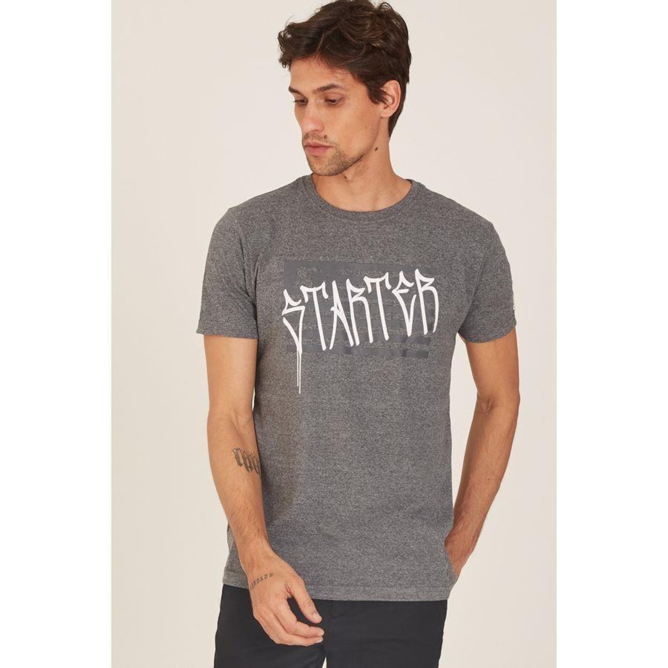 Camiseta Starter Estampada Cinza Mescla Escuro - Masculino - Foto 1