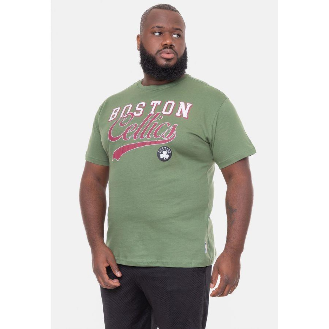 Camiseta Nba Plus Size College Logo Boston Celtics Militar - Masculina - Foto 1