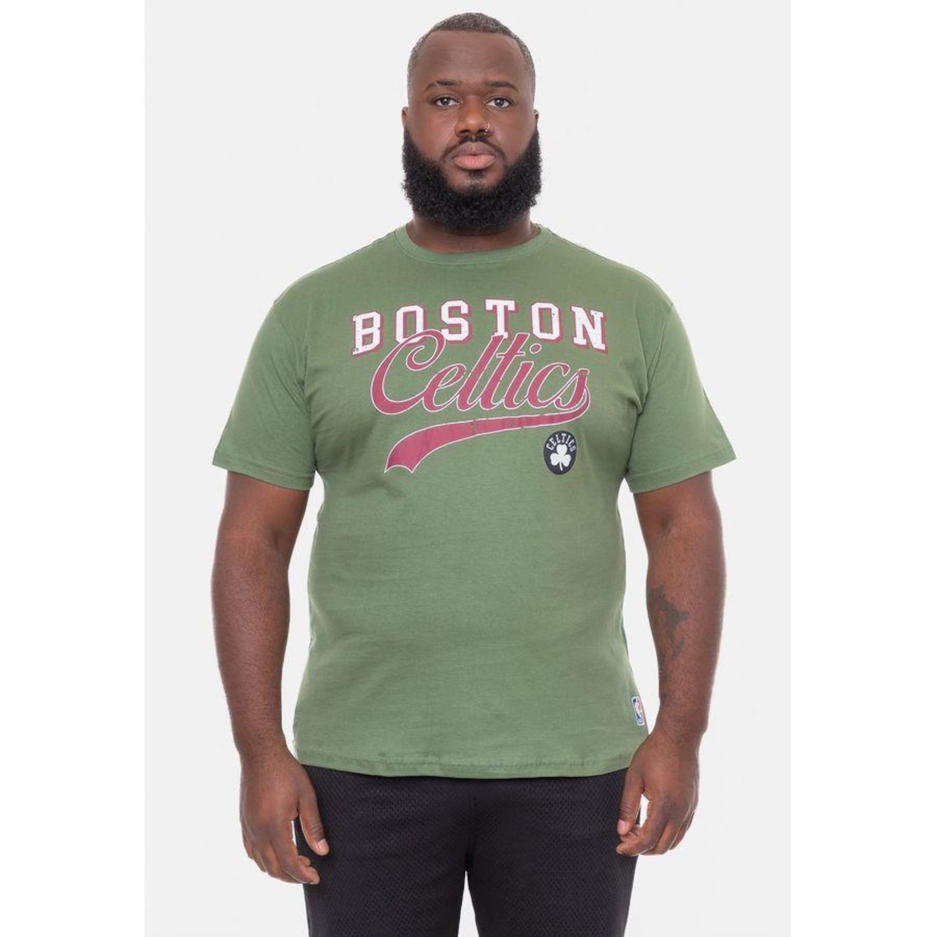 Camiseta Nba Plus Size College Logo Boston Celtics Militar - Masculina - Foto 4