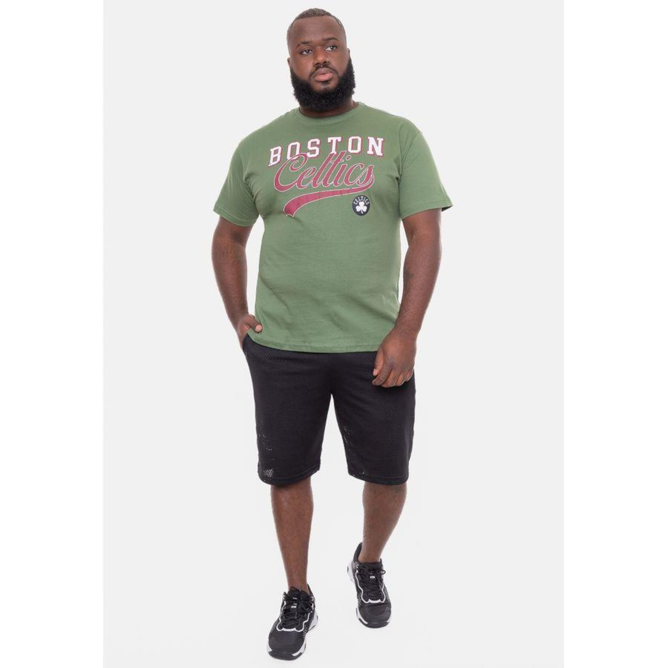 Camiseta Nba Plus Size College Logo Boston Celtics Militar - Masculina - Foto 5