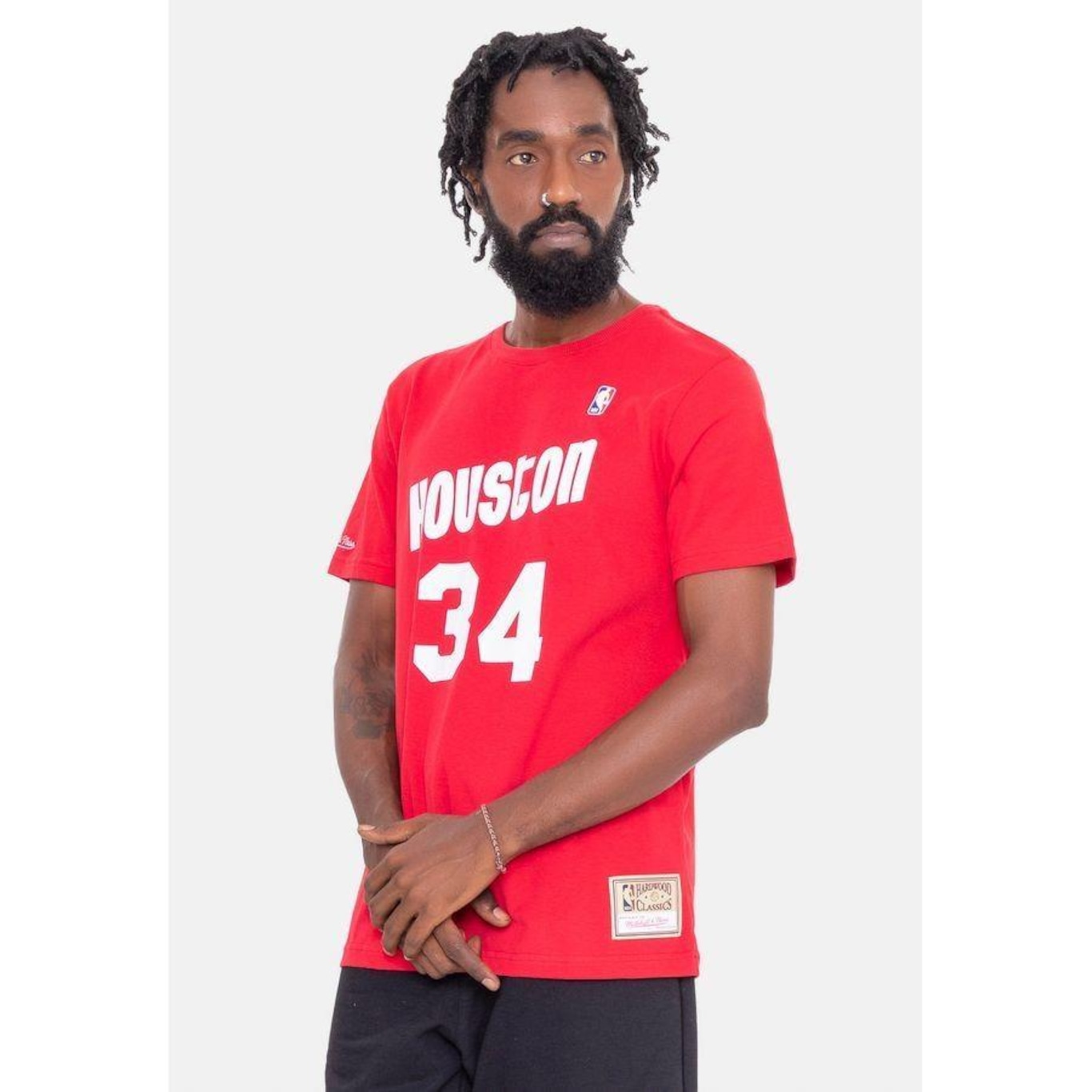 Camiseta Mitchell & Ness Name and Number Hakeem Olajuwon Houston Rockets - Masculina - Foto 3