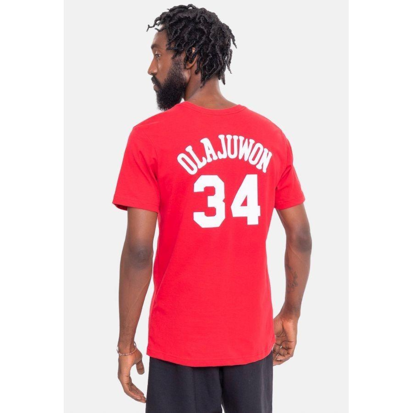 Camiseta Mitchell & Ness Name and Number Hakeem Olajuwon Houston Rockets - Masculina - Foto 4