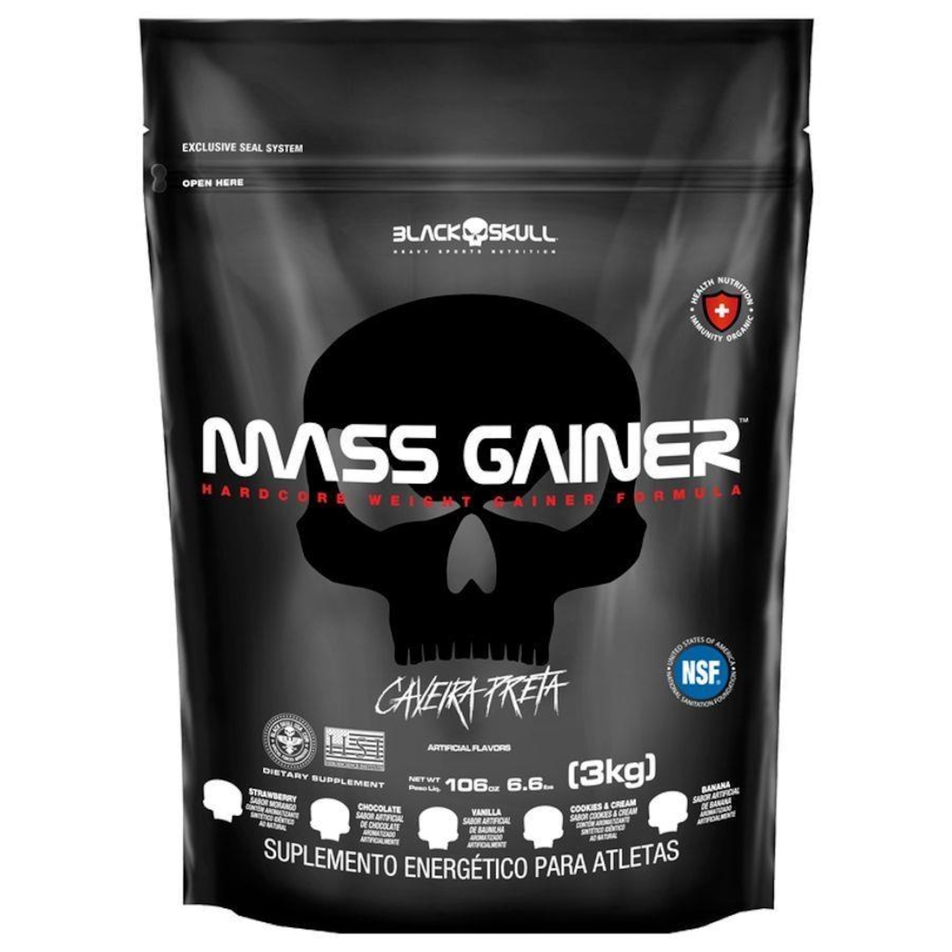 Refil Hipercalórico Black Skull Mass Gainer - 3kg - Banana - Foto 1