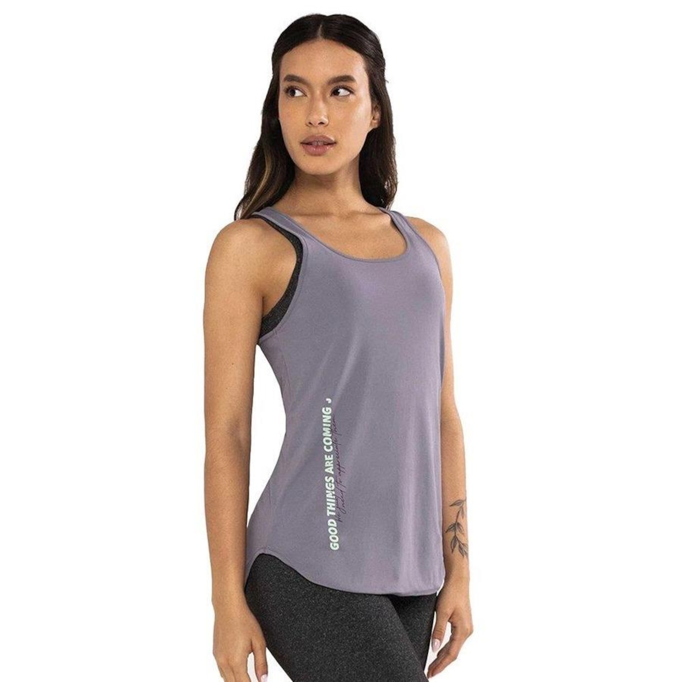 Camiseta Regata Alto Giro Skin Fit Inspiracional - Feminina - Foto 1