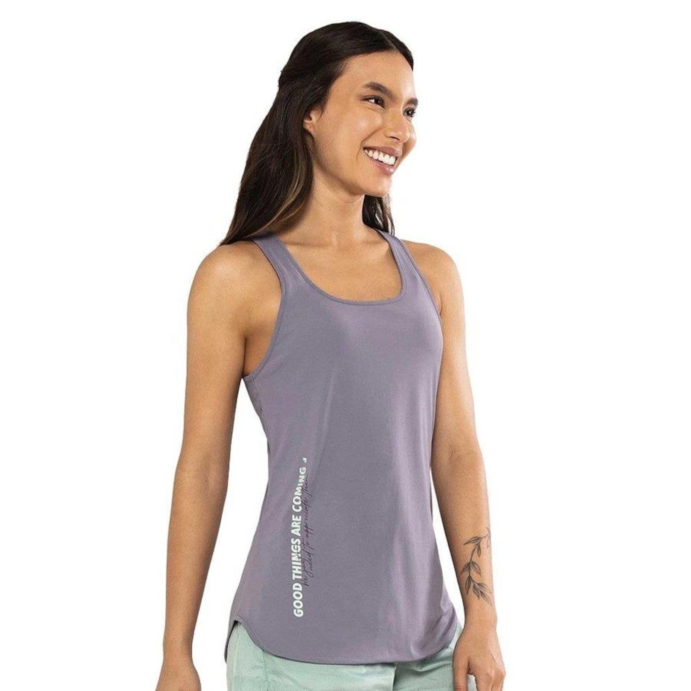 Camiseta Regata Alto Giro Skin Fit Inspiracional - Feminina - Foto 3