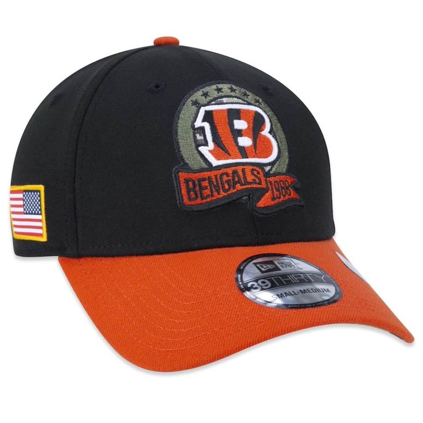 Boné Aba Curva New Era 39Thirty NFL Cincinnati Bengals Salute To Service 2022 Stretch Fit - Fechedo - Adulto - Foto 1