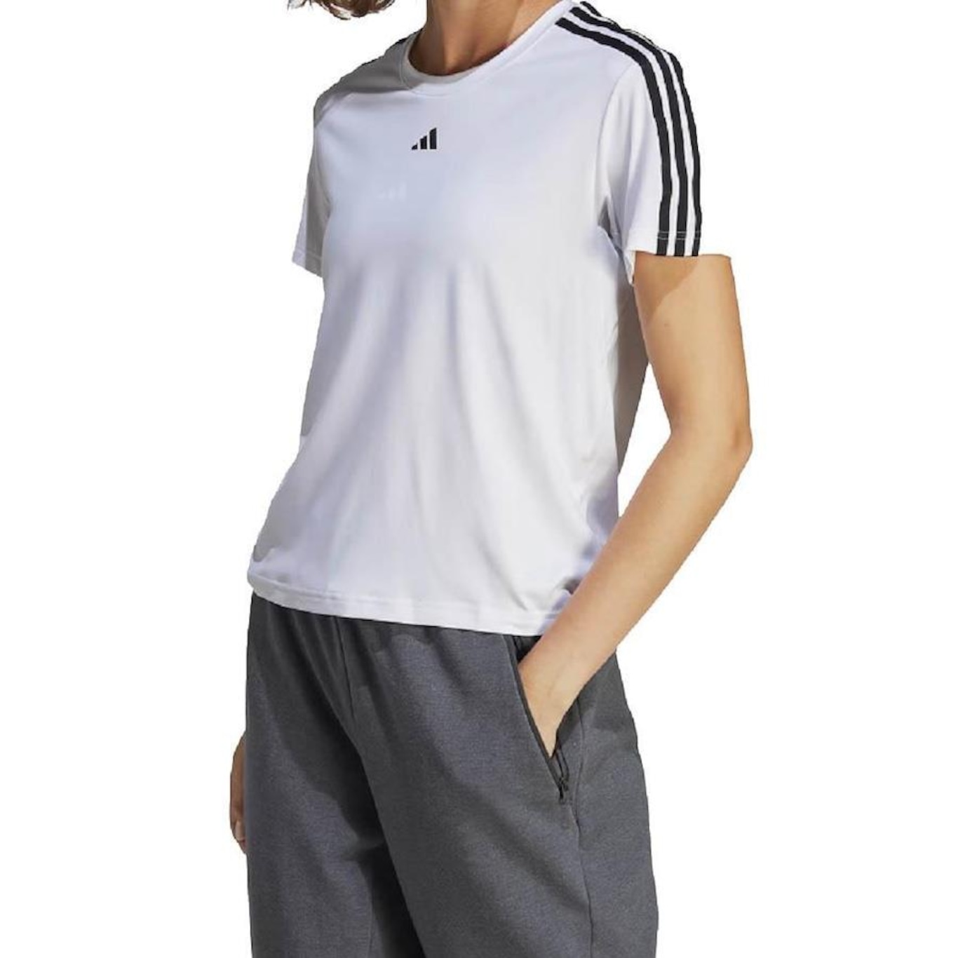 Camiseta Feminina adidas Manga Curta Essentials 3 Listras - Foto 1