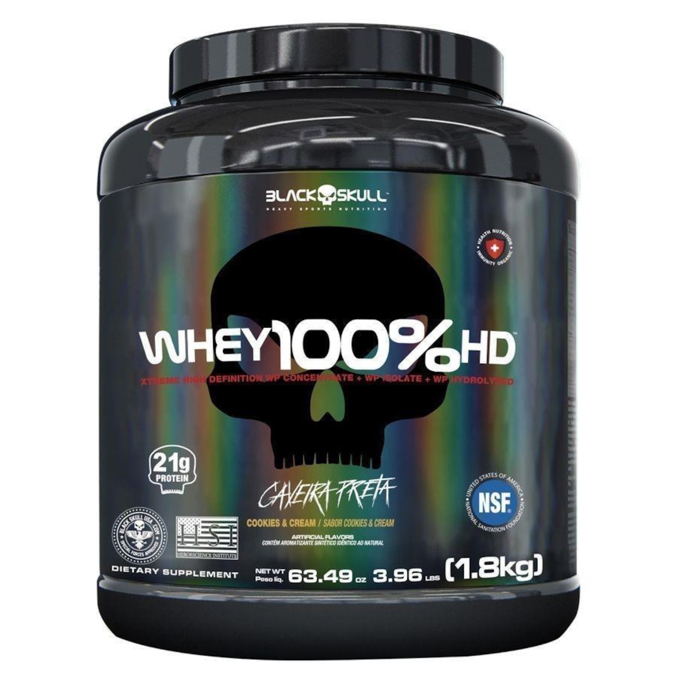 Whey 100% Hd Black Skull - Cookies & Cream - 1,8Kg - Foto 1