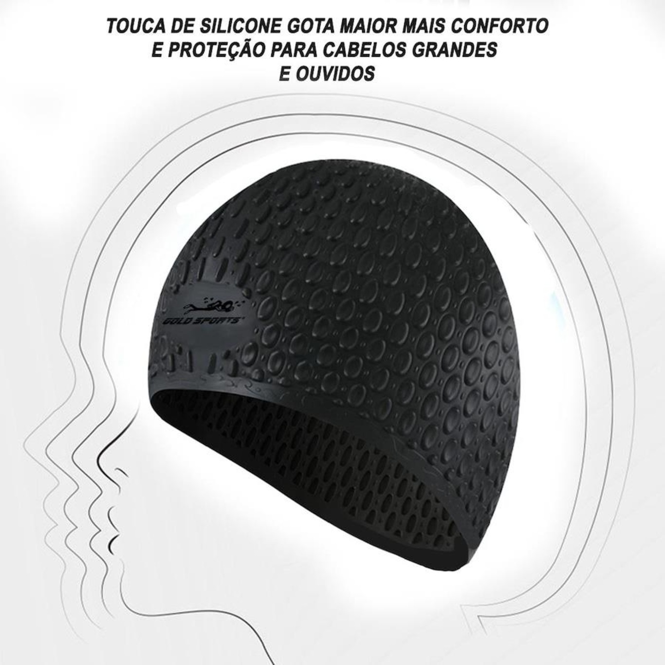 Touca de Natação Gold Sports Gota Ultra Soft com Cobertura das Orelhas - - Foto 3