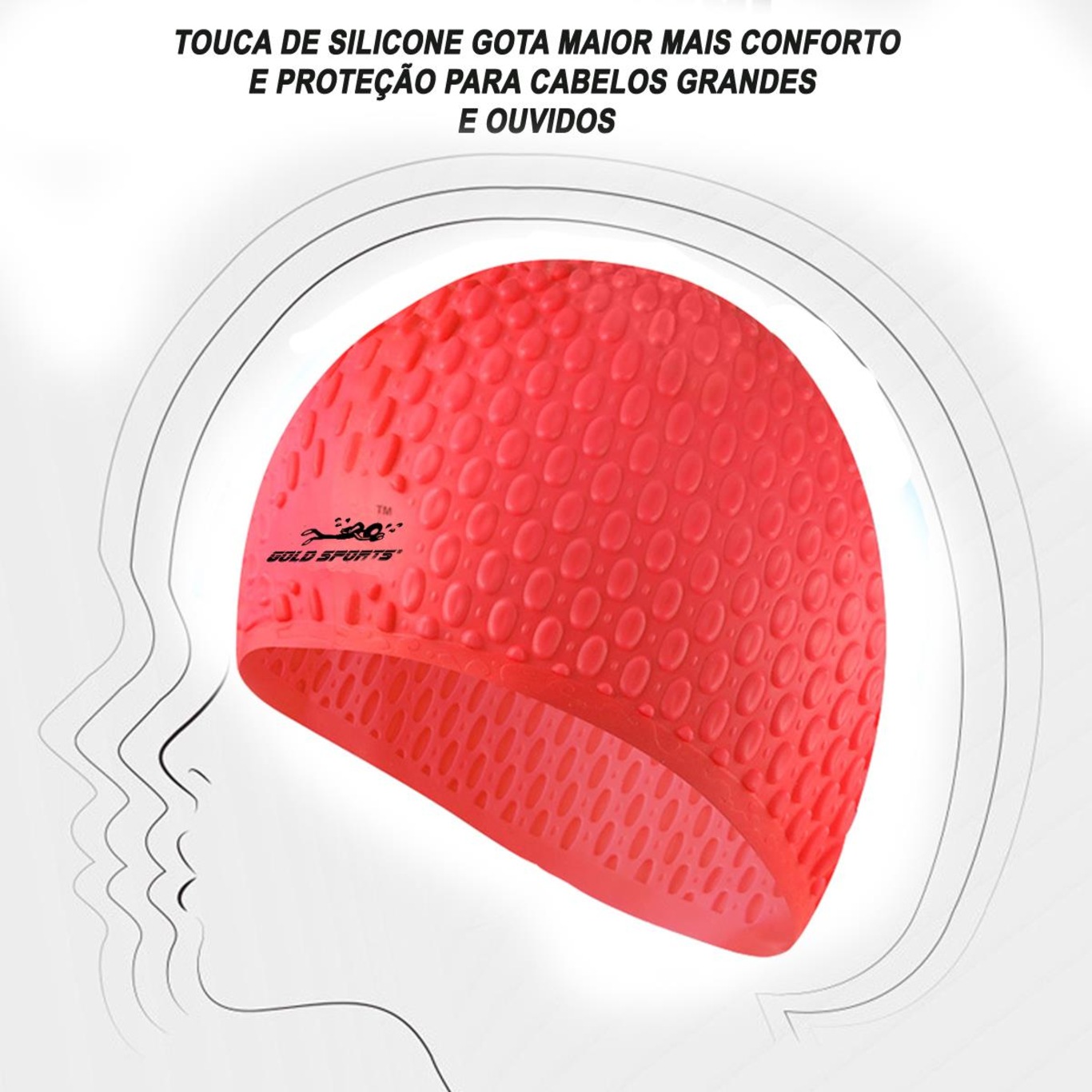 Touca de Natação Gold Sports Gota Ultra Soft com Cobertura das Orelhas - - Foto 3