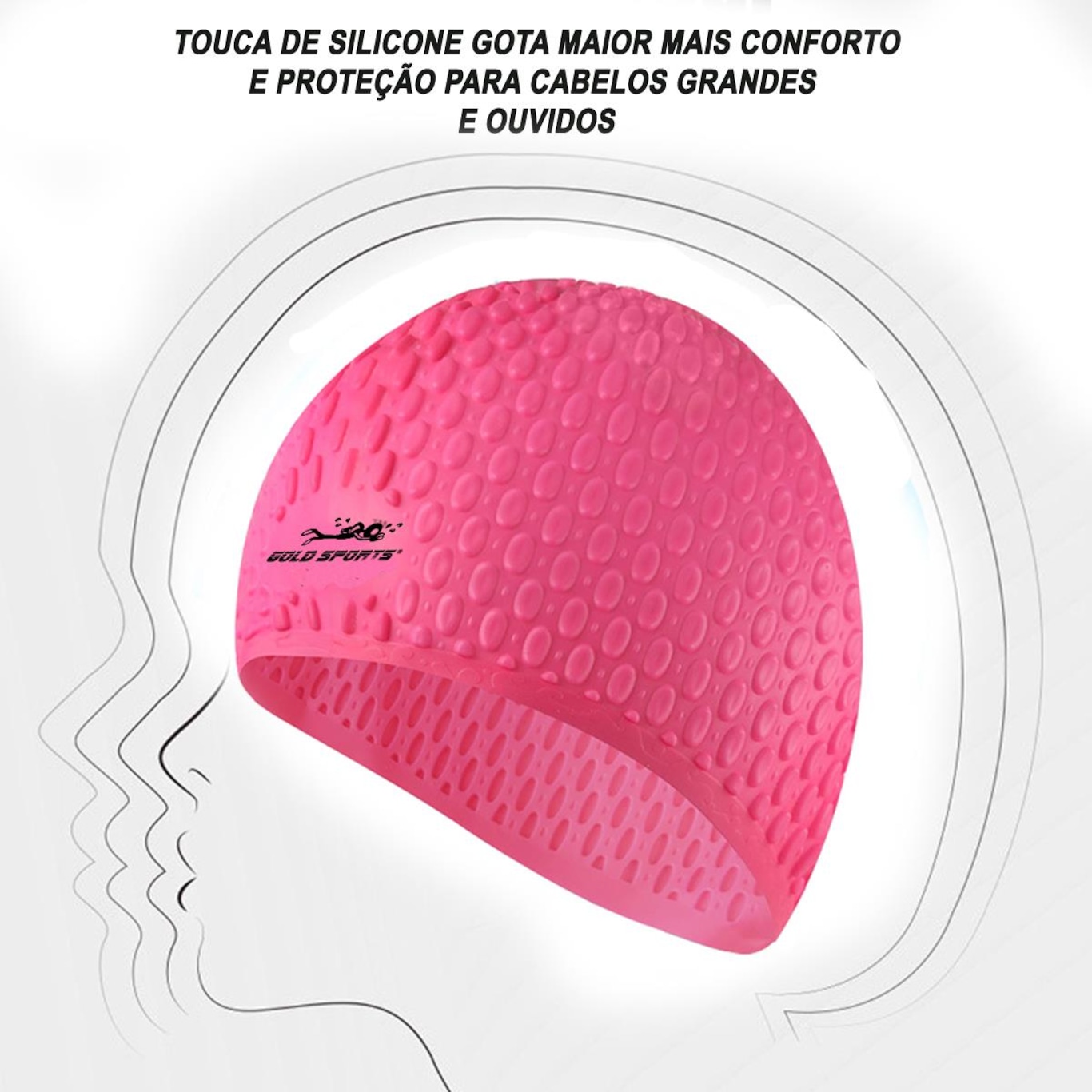 Touca de Natação Gold Sports Gota Ultra Soft com Cobertura das Orelhas - - Foto 3