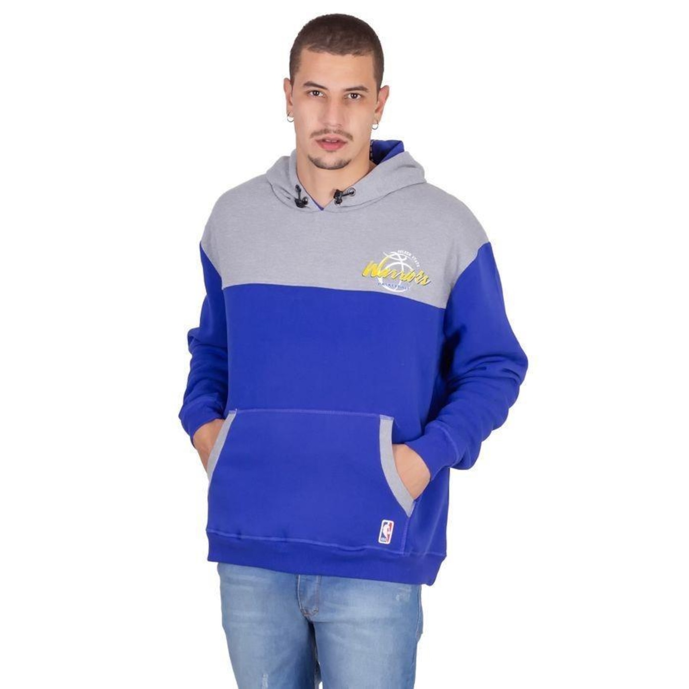 Blusão de Moletom Com Capuz NBA Plus Size Fechado Golden State Warriors Azul - Masculina - Foto 1