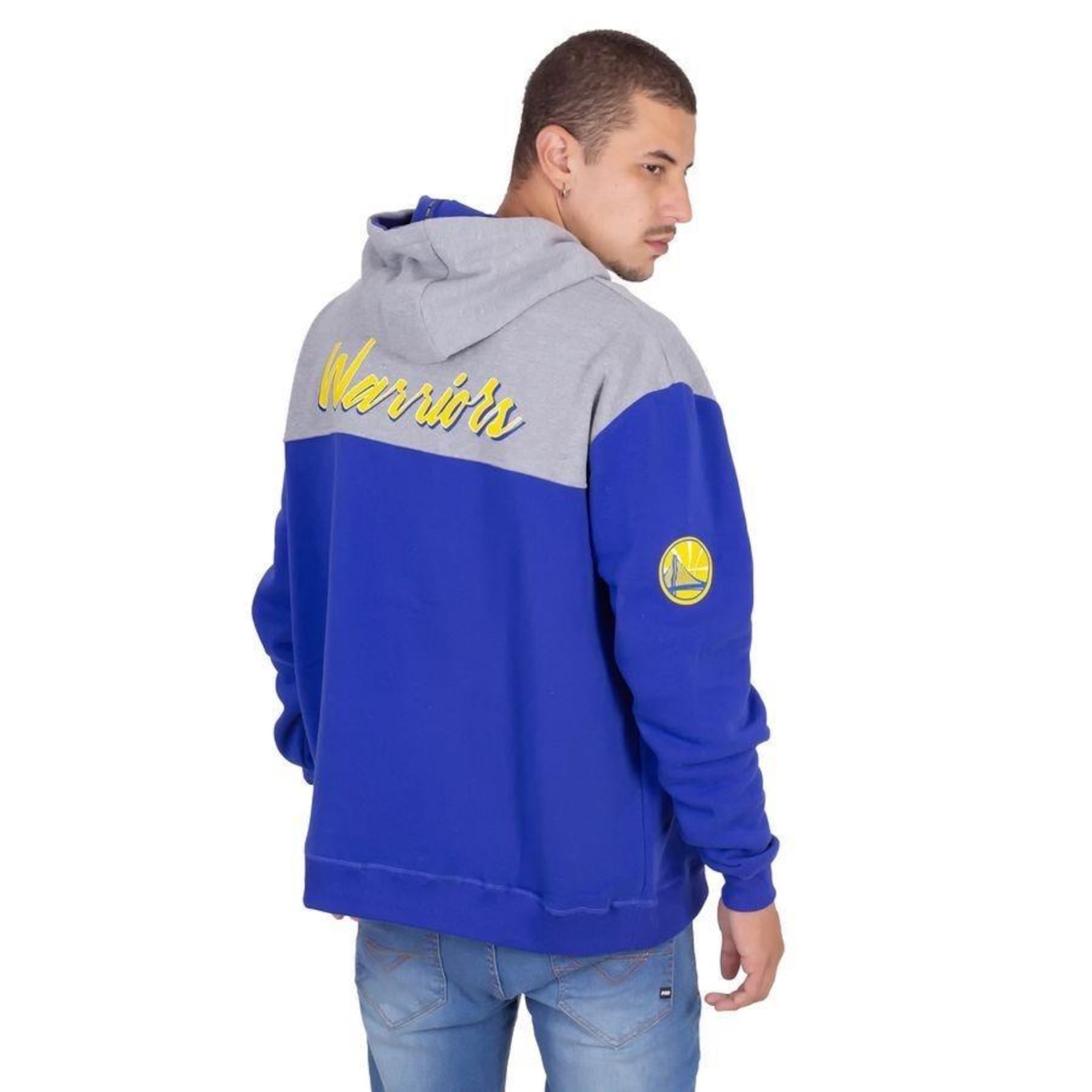 Blusão de Moletom Com Capuz NBA Plus Size Fechado Golden State Warriors Azul - Masculina - Foto 2